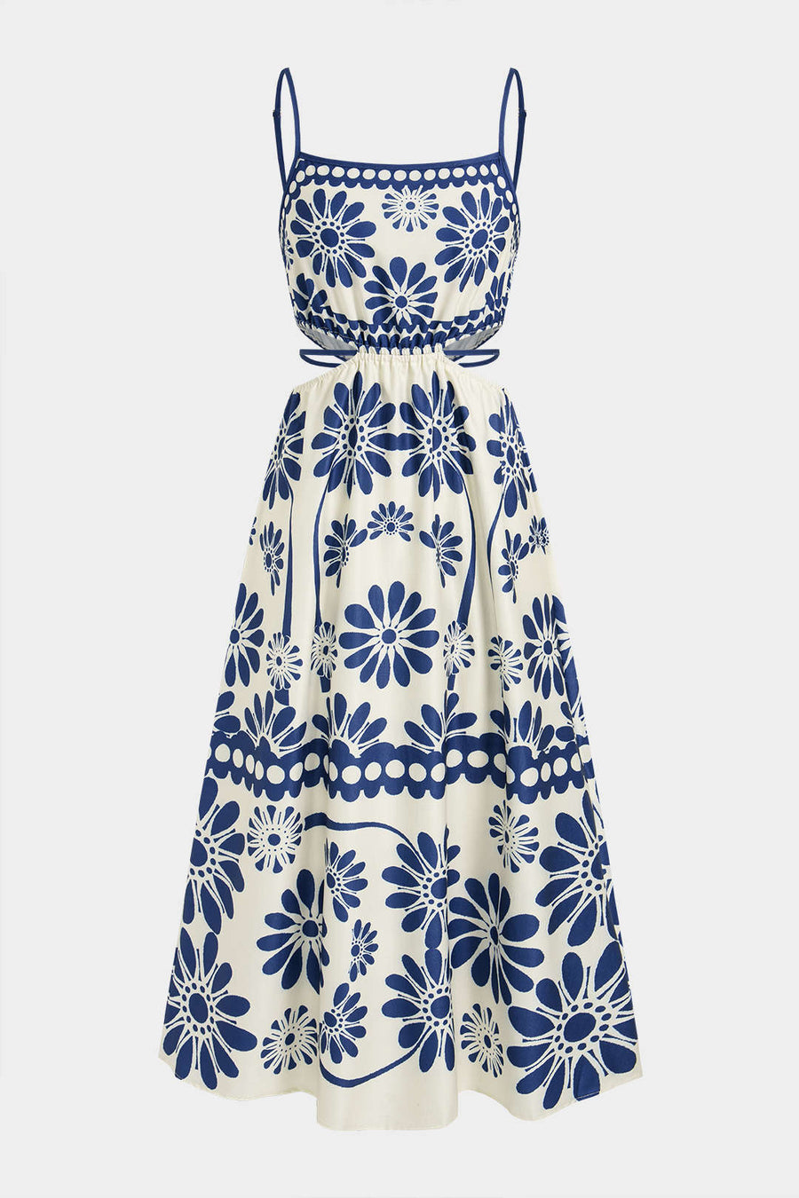 Floral Print Tie Back Cut Out Backless Sleeveless Midi Dress
