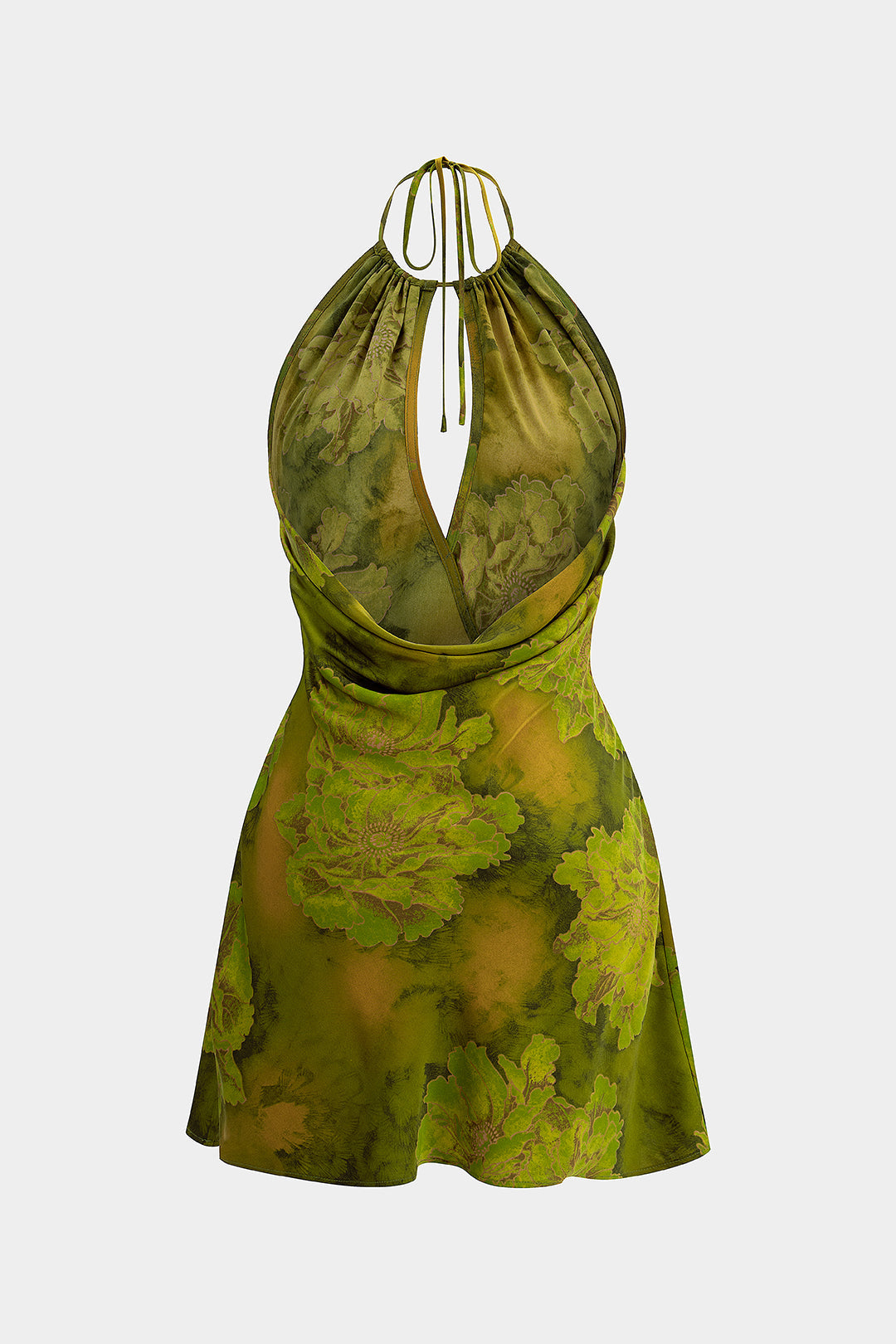 Floral Print Satin Halter Neck Tie-Up Cut Out Sleeveless Mini Dress