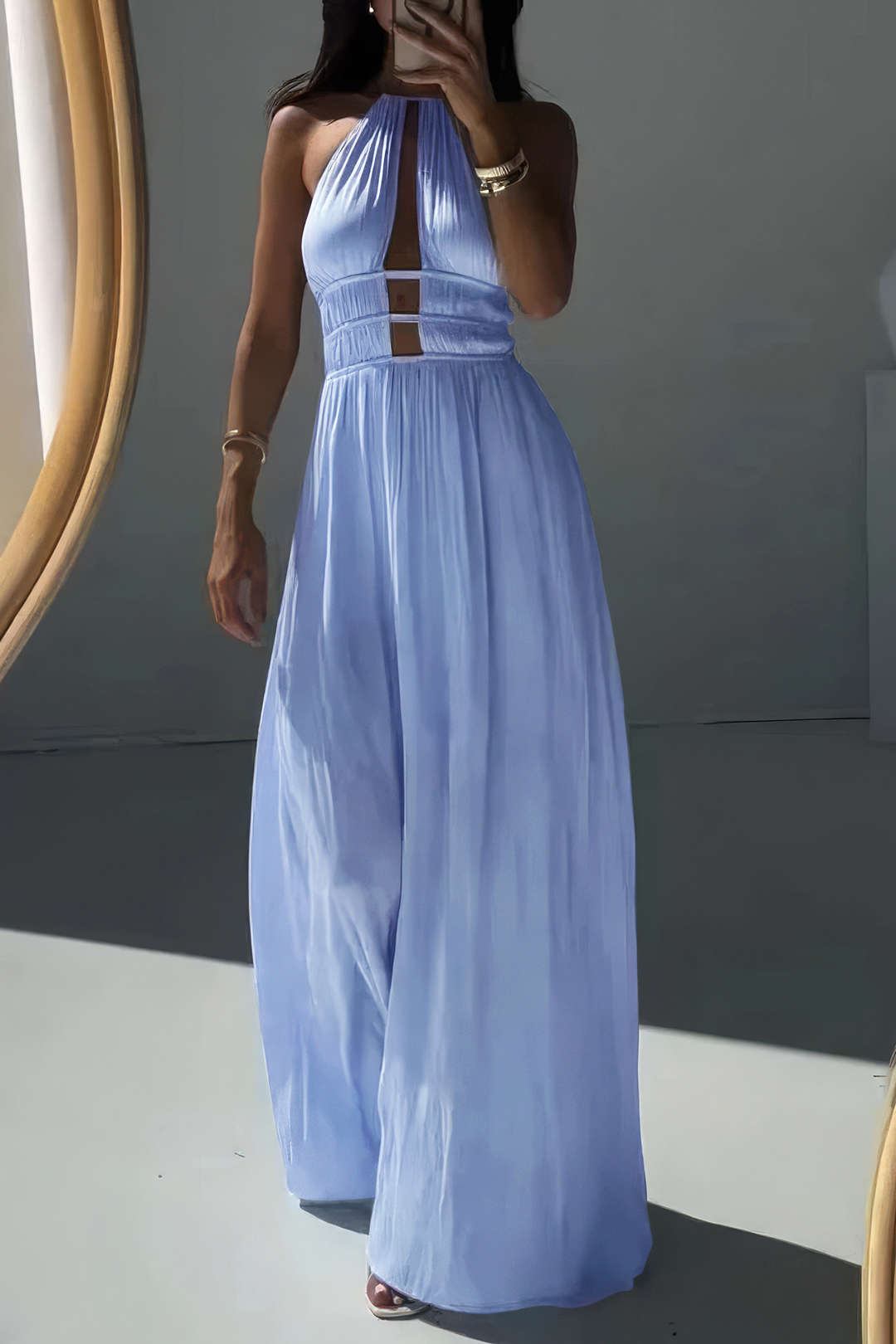Halter Neck Cut Out Sleeveless Maxi Dress