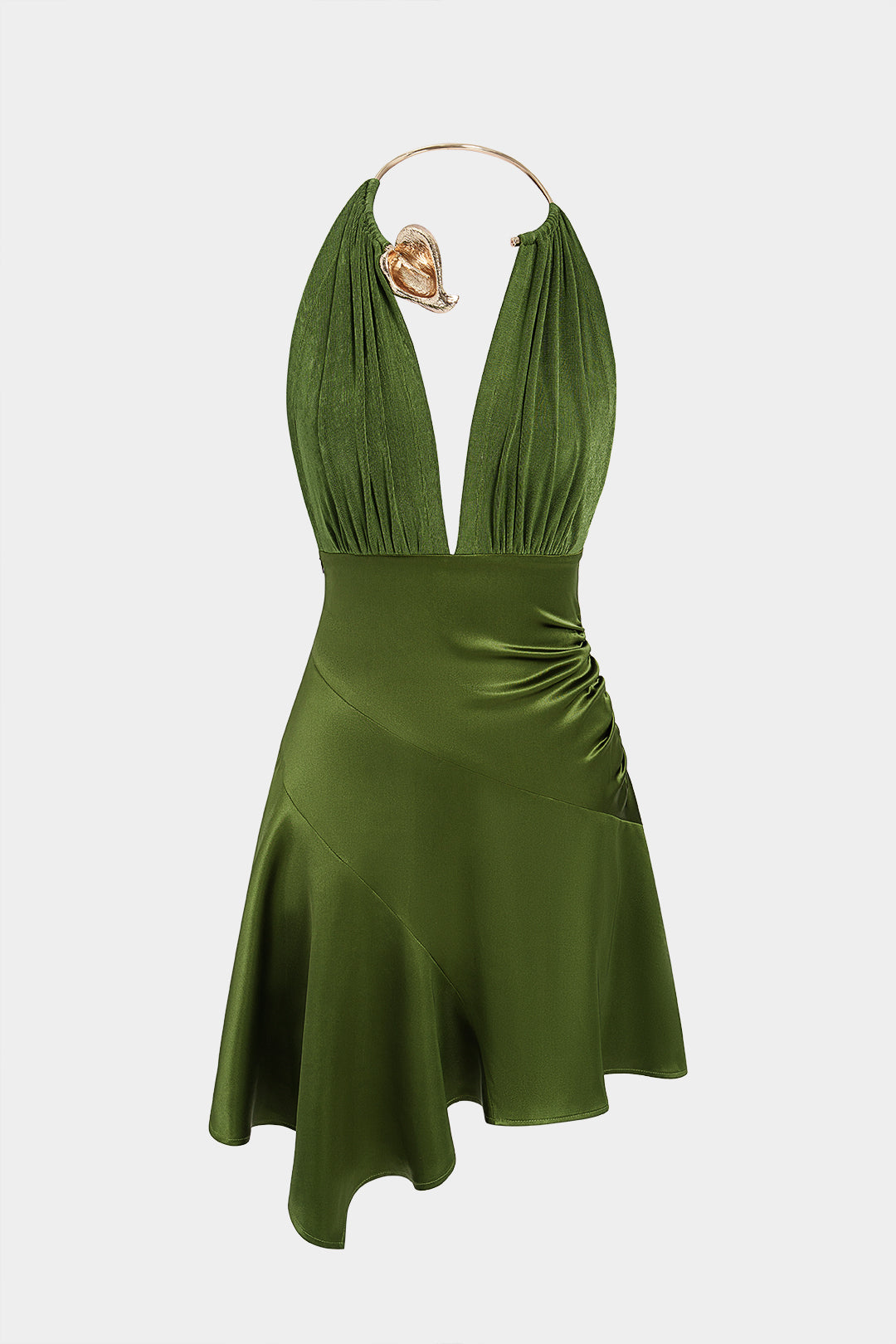 Satin Patchwork Deep V-Neck Metallic Sleeveless Mini Dress