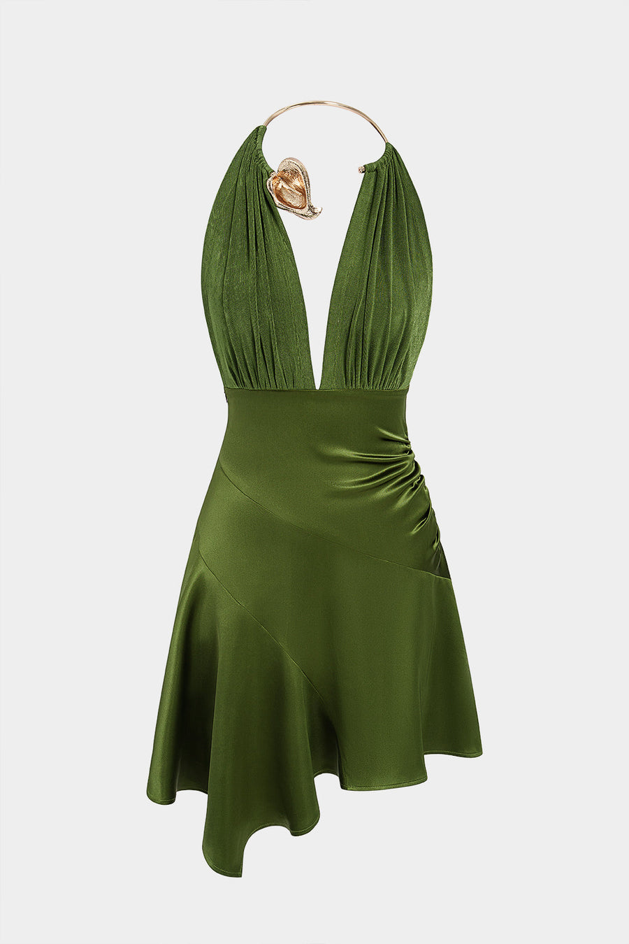 Satin Patchwork Deep V-Neck Metallic Sleeveless Mini Dress