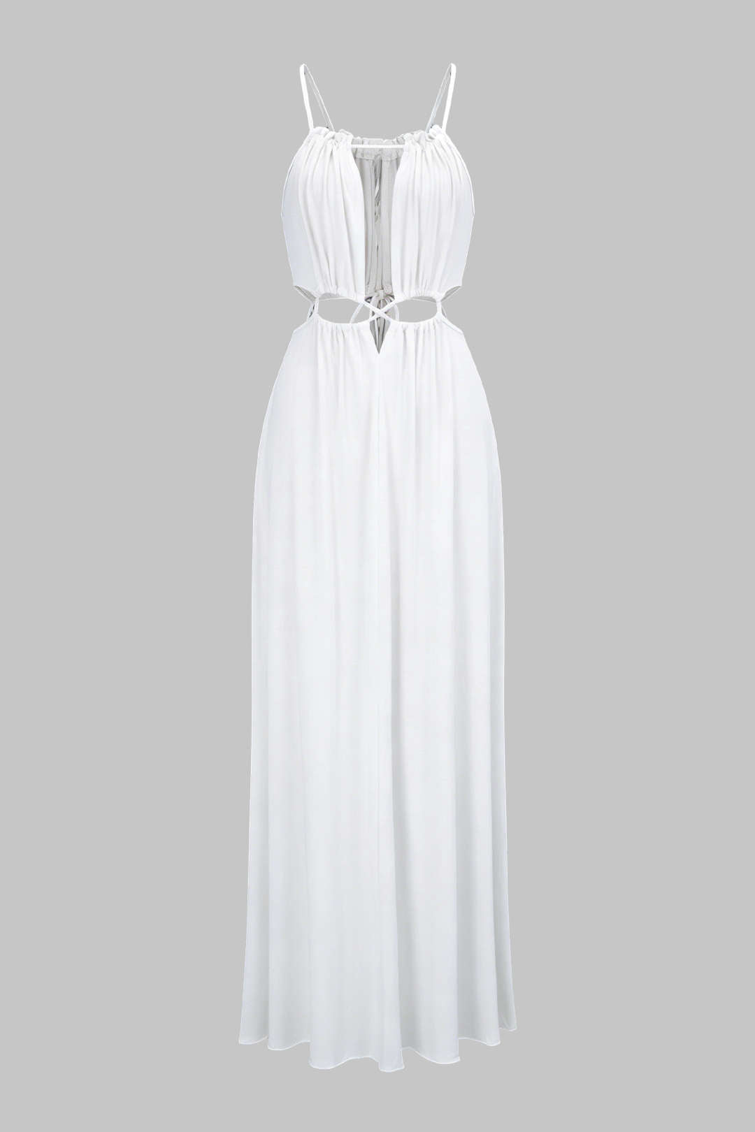 Ruched Cut Out Tie-Up Backless Sleeveless Maxi Dress
