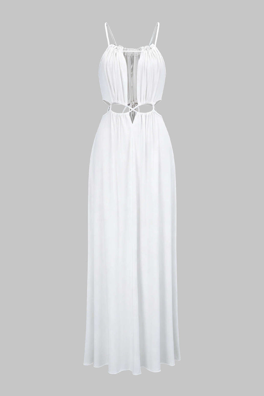 Ruched Cut Out Tie-Up Backless Sleeveless Maxi Dress