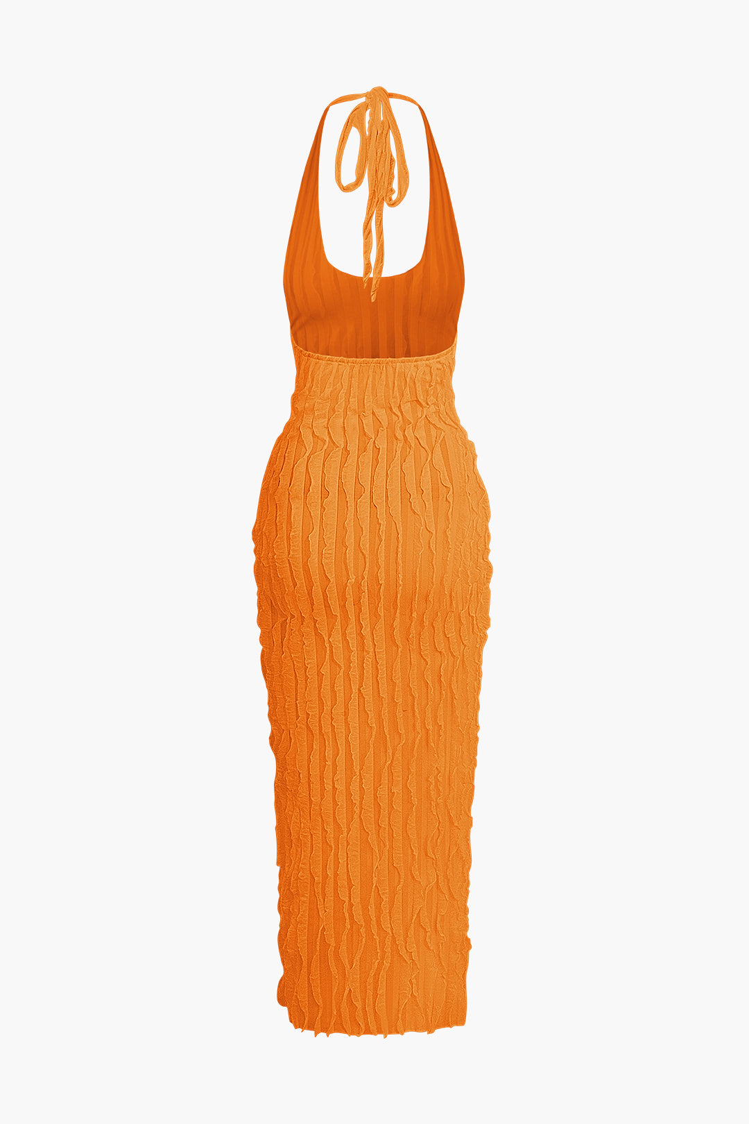 Sheer Mesh Ruffle Texture Halter Backless Maxi Dress