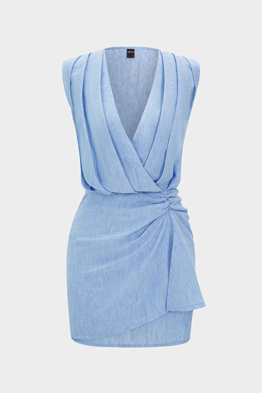 V-Neck Ruched Asymmetrical Sleeveless Mini Dress