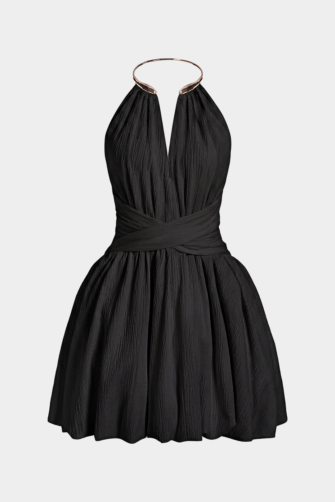 Metallic V-Neck Crossed Backless Sleeveless Mini Dress