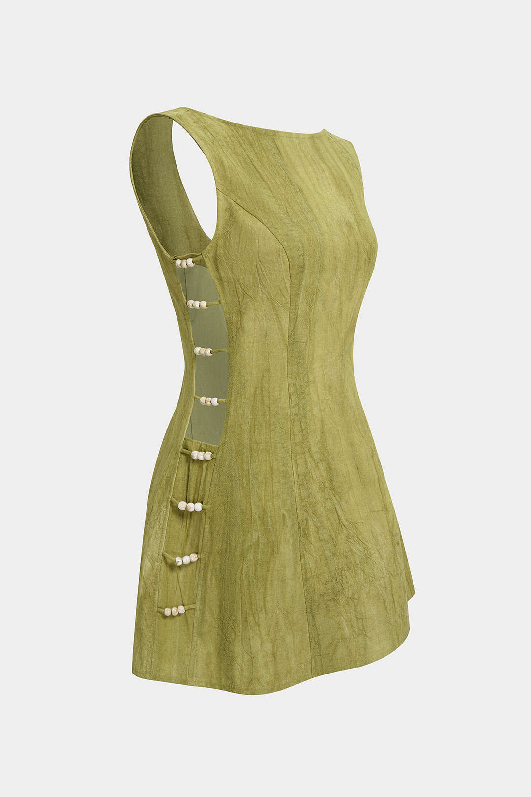 Linen Beaded Backless Cut Out Sleeveless Mini Dress