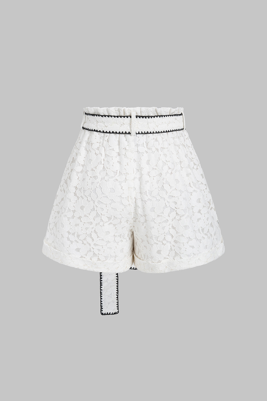Contrast Whipstitching Lace Tie-Up Wide Leg Shorts