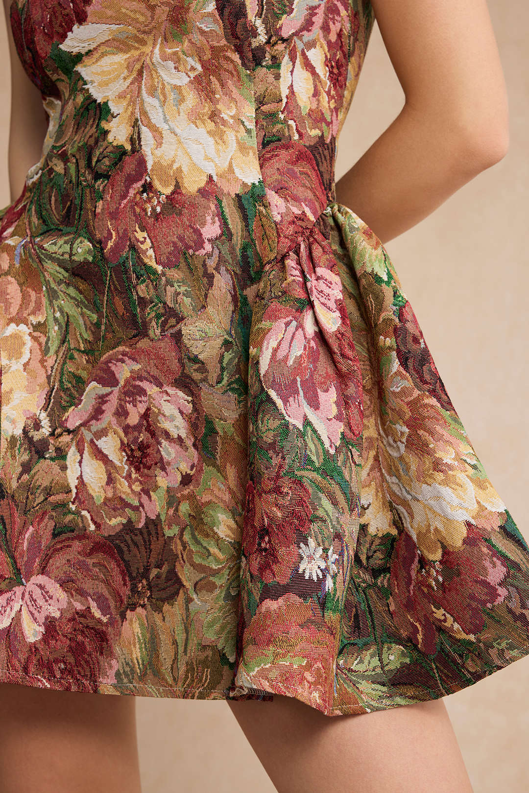 Jacquard Ruched Sleeveless Mini Dress
