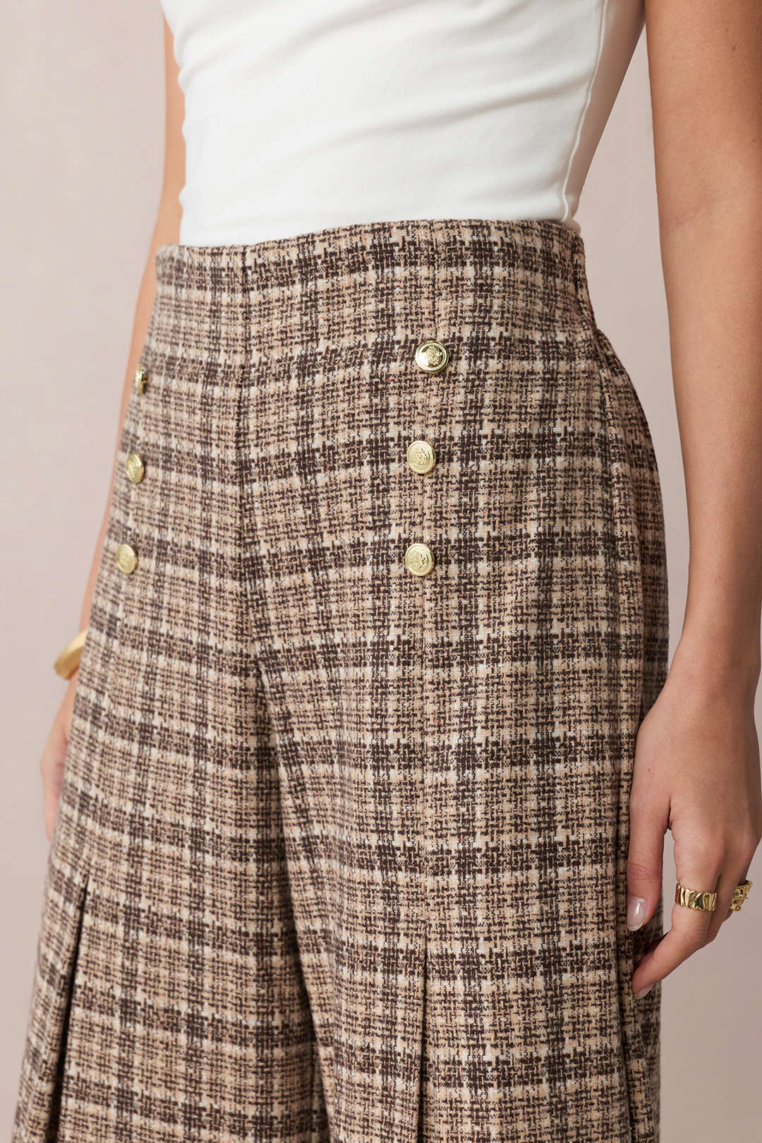 Plaid Print Double Breasted High Waist Pants