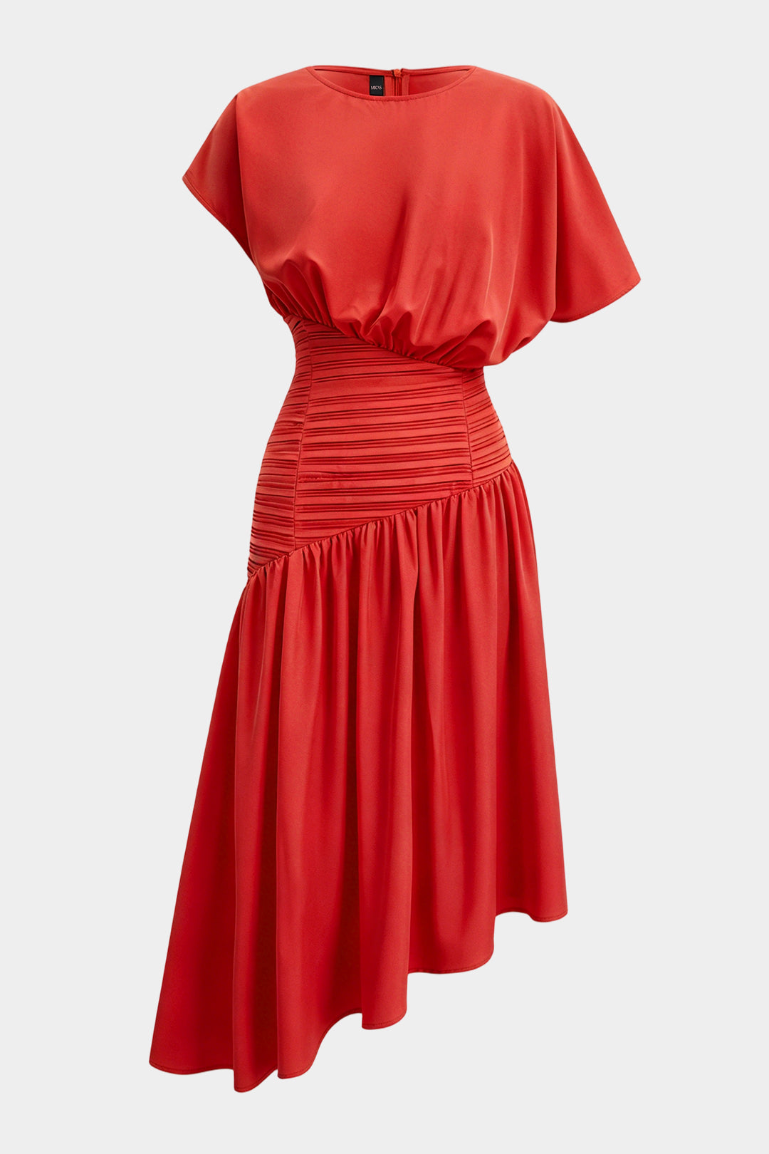 Round Neck Asymmetrical Short Sleeve Midi Dress