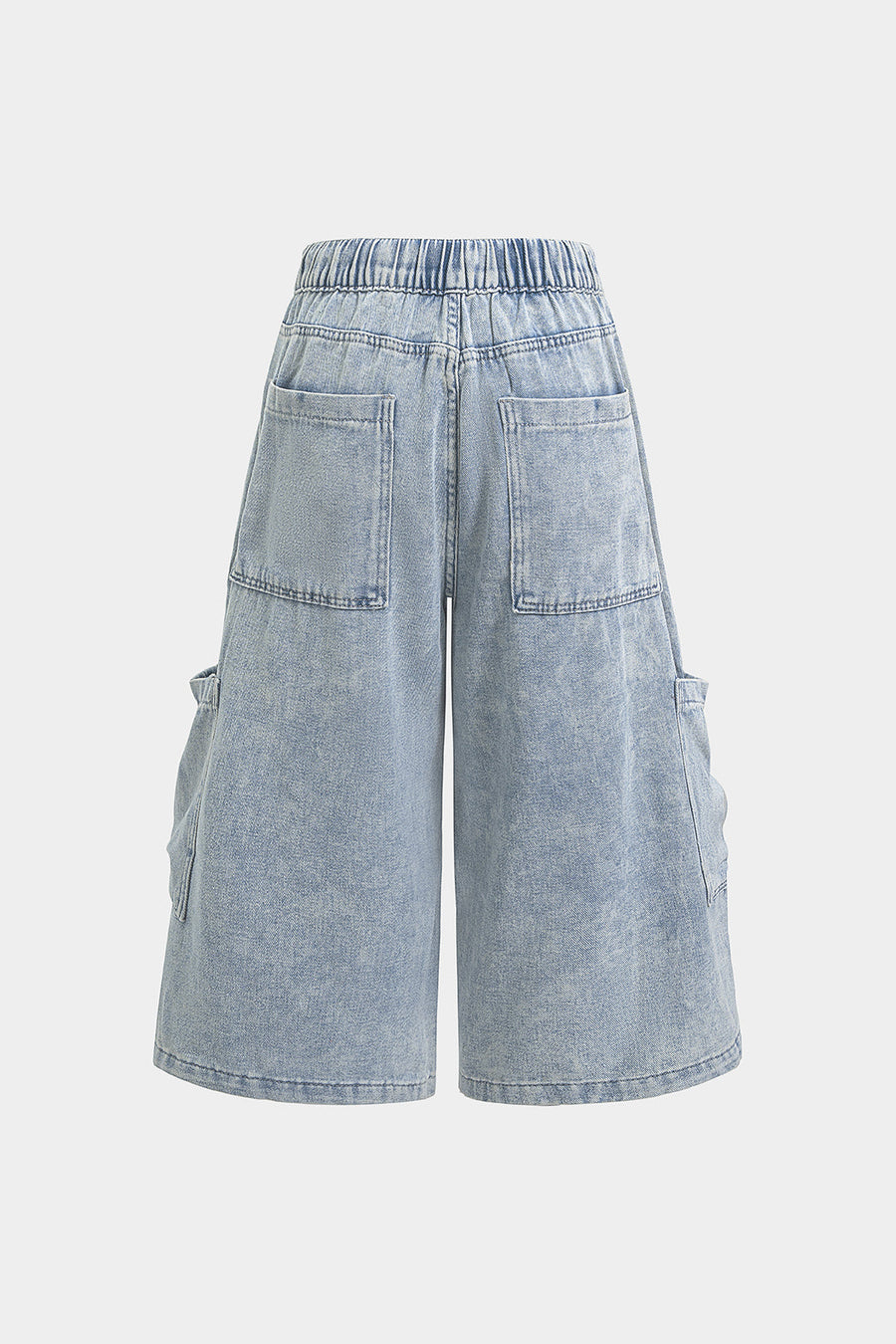 Denim Shirred Waistband Pocket Shorts