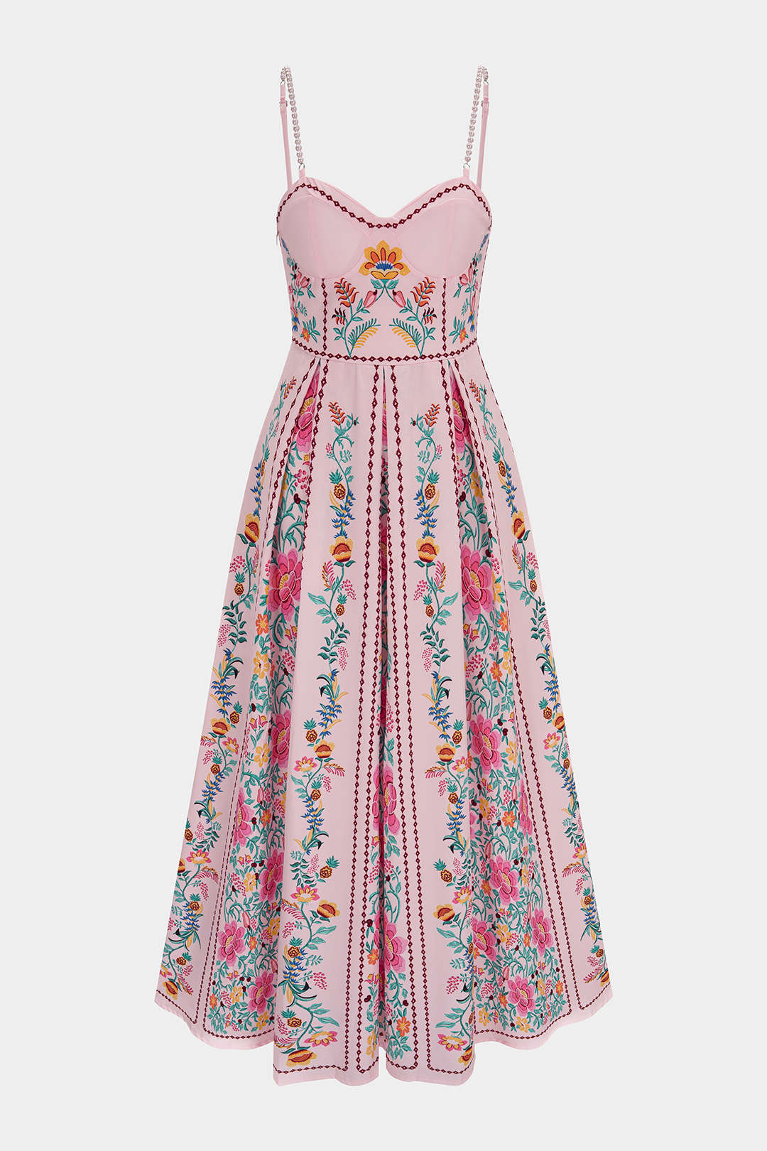 Floral Print Beaded Slip Sleeveless Midi Dress