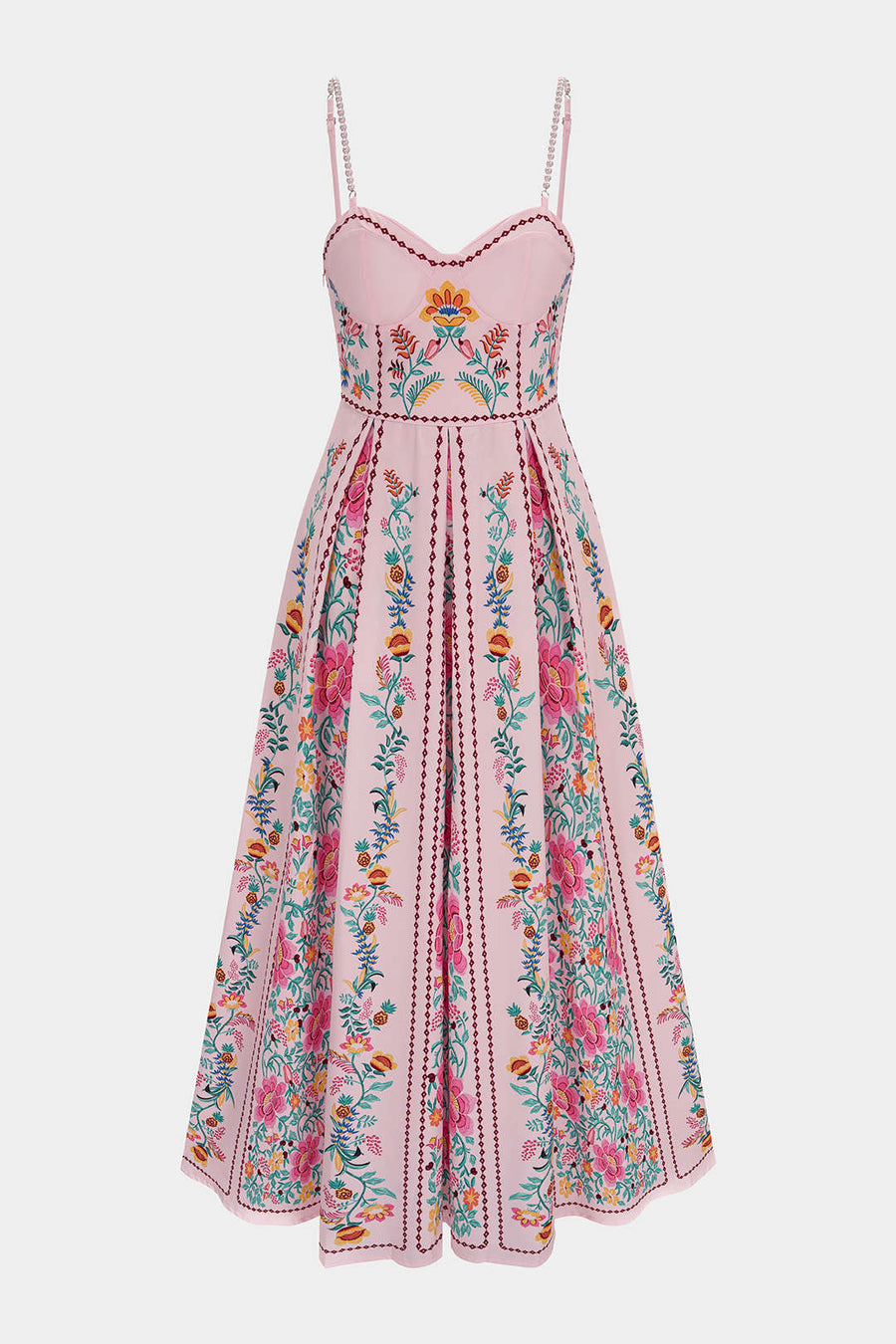 Floral Print Beaded Slip Sleeveless Midi Dress