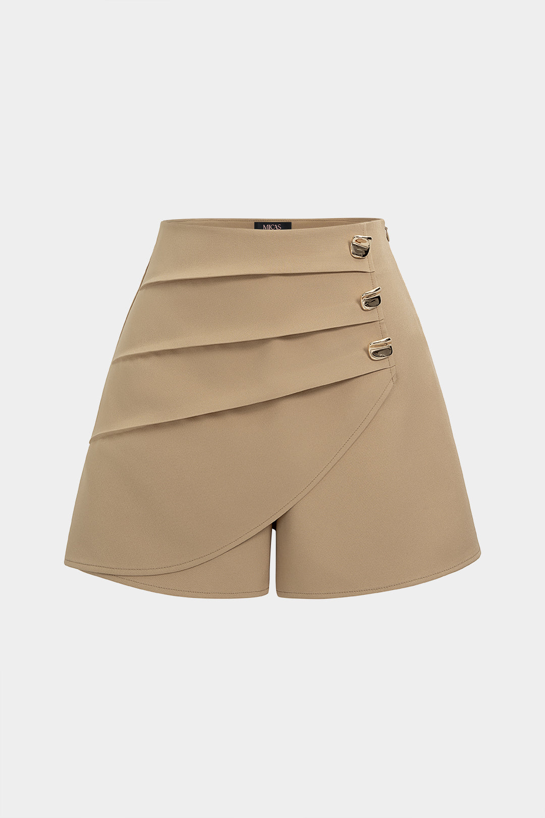 Metallic Asymmetrical Pleated Shorts