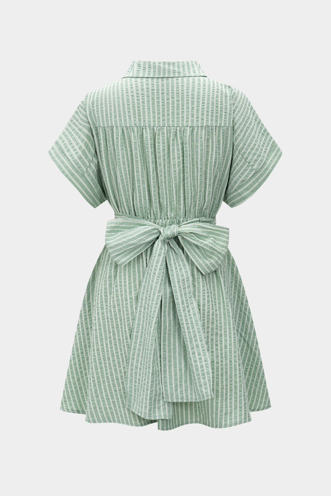 Stripes Print Lapel Twist Knot Short Sleeve Mini Dress