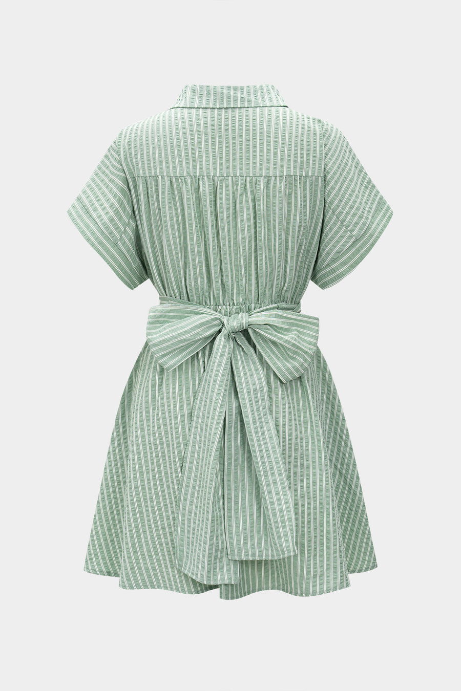 Stripes Print Lapel Twist Knot Short Sleeve Mini Dress