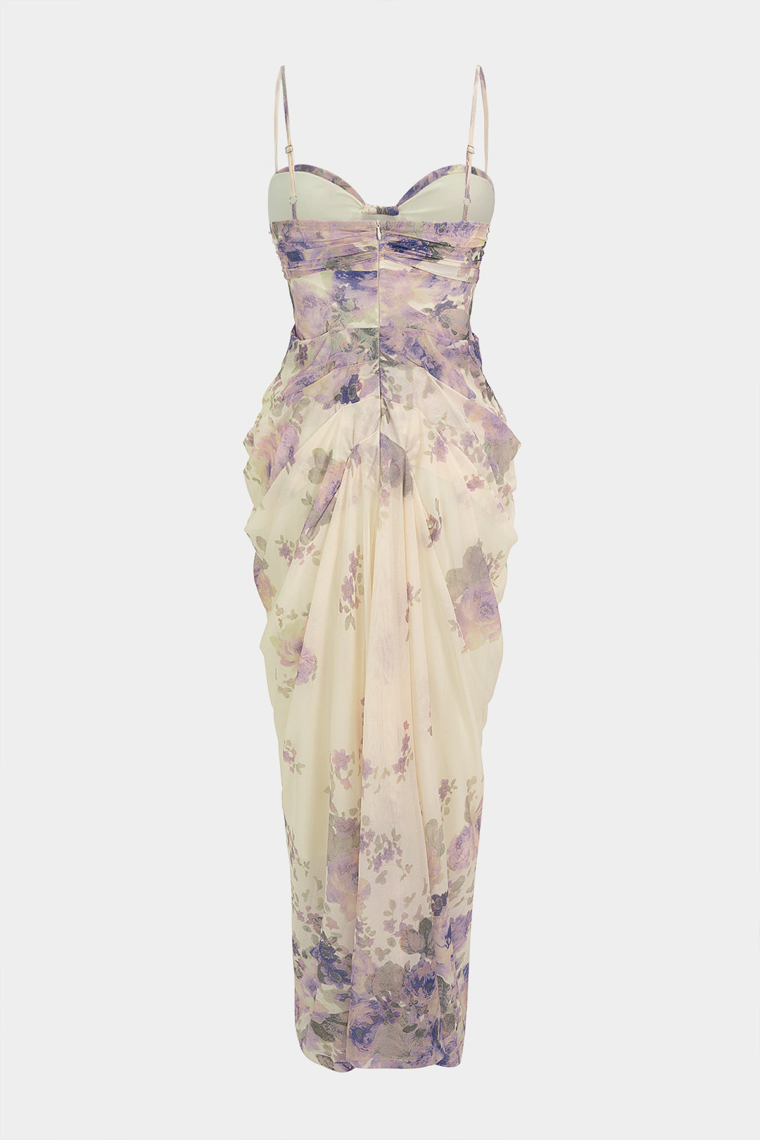 Floral Print Ruched Slip Sleeveless Maxi Dress