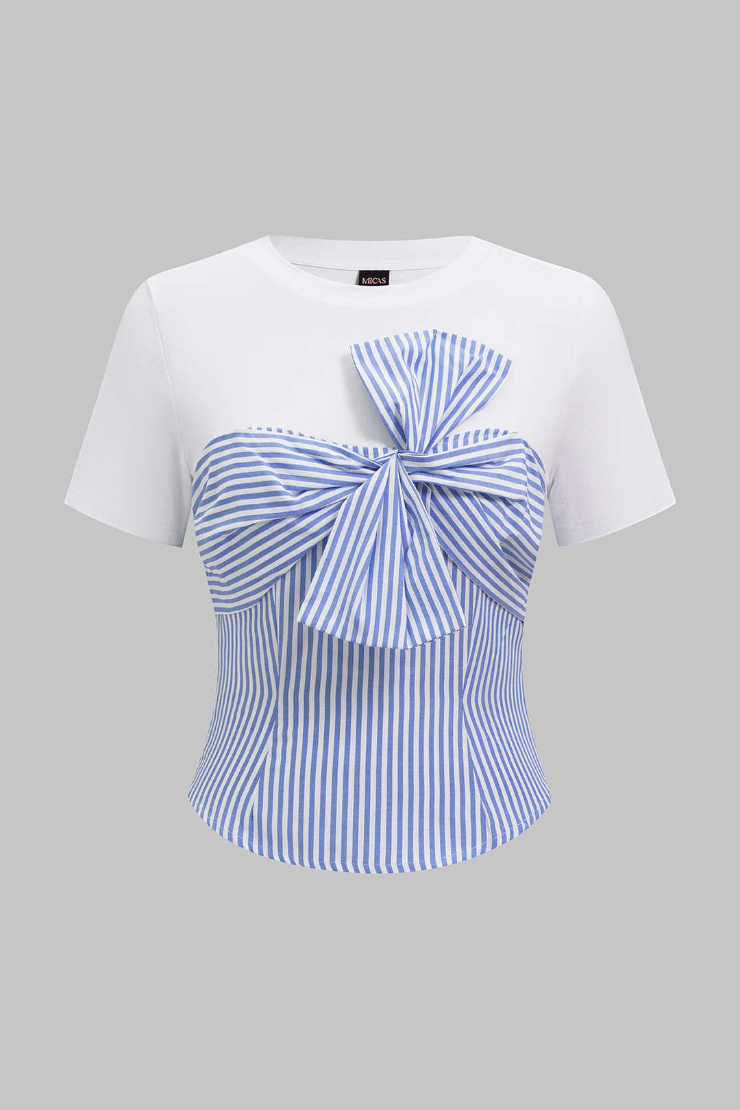 Stripes Print Patchwork Knotted Short Sleeve T-Shirt