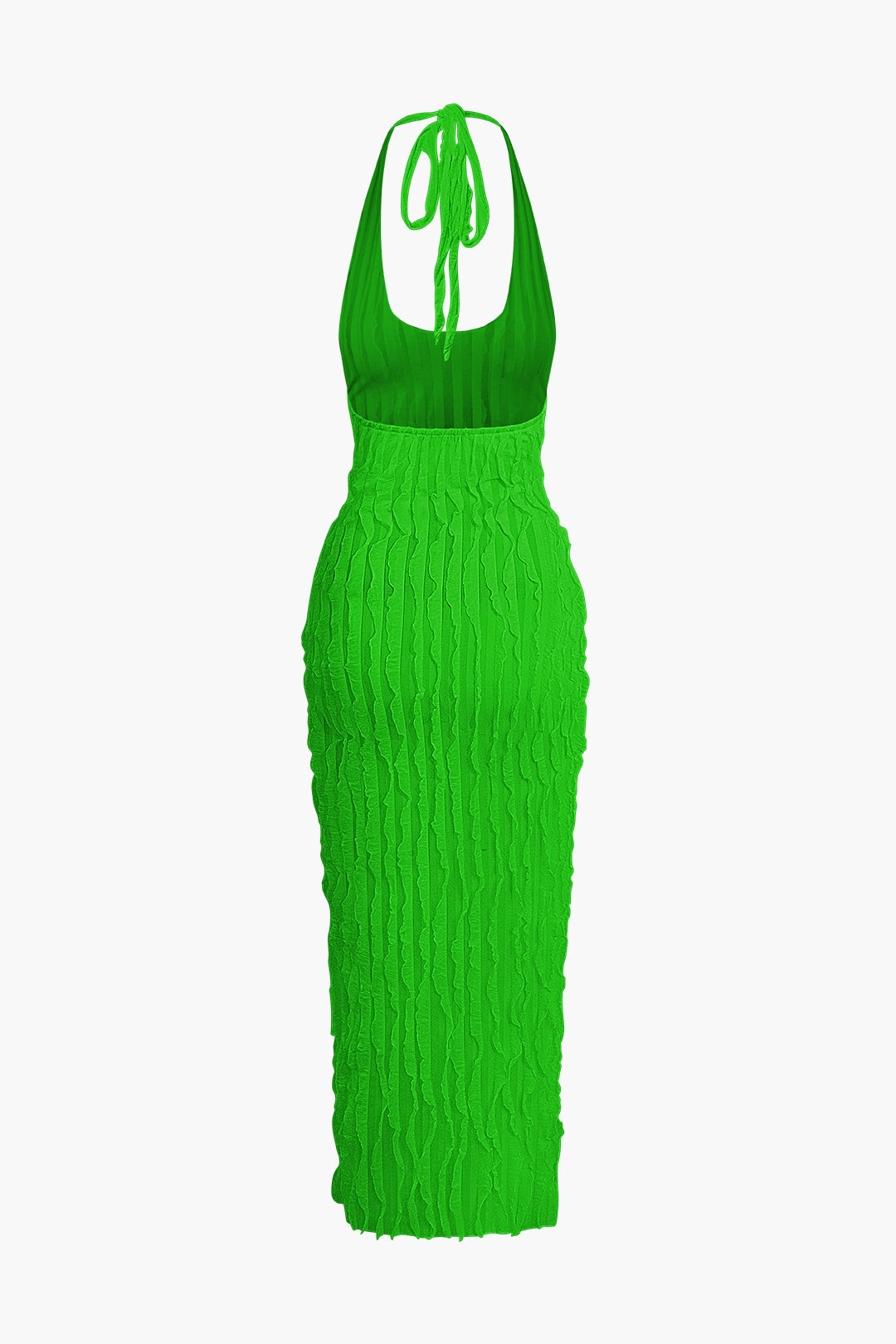 Sheer Mesh Ruffle Texture Halter Backless Maxi Dress