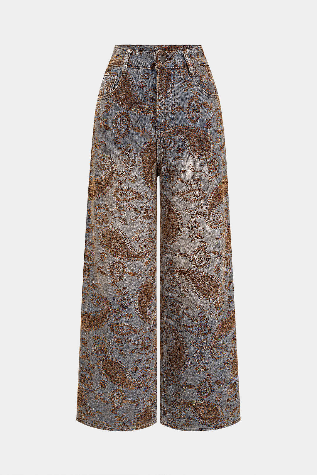 Floral Embroidery Zipper Straight Pants