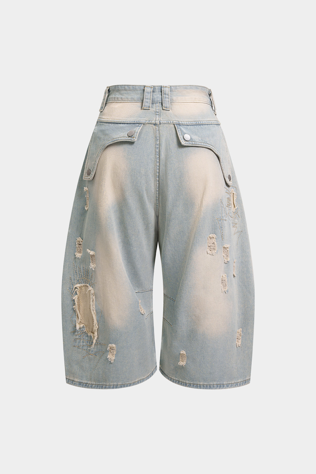 Denim Asymmetrical Frayed Seamdetail High Waist Shorts