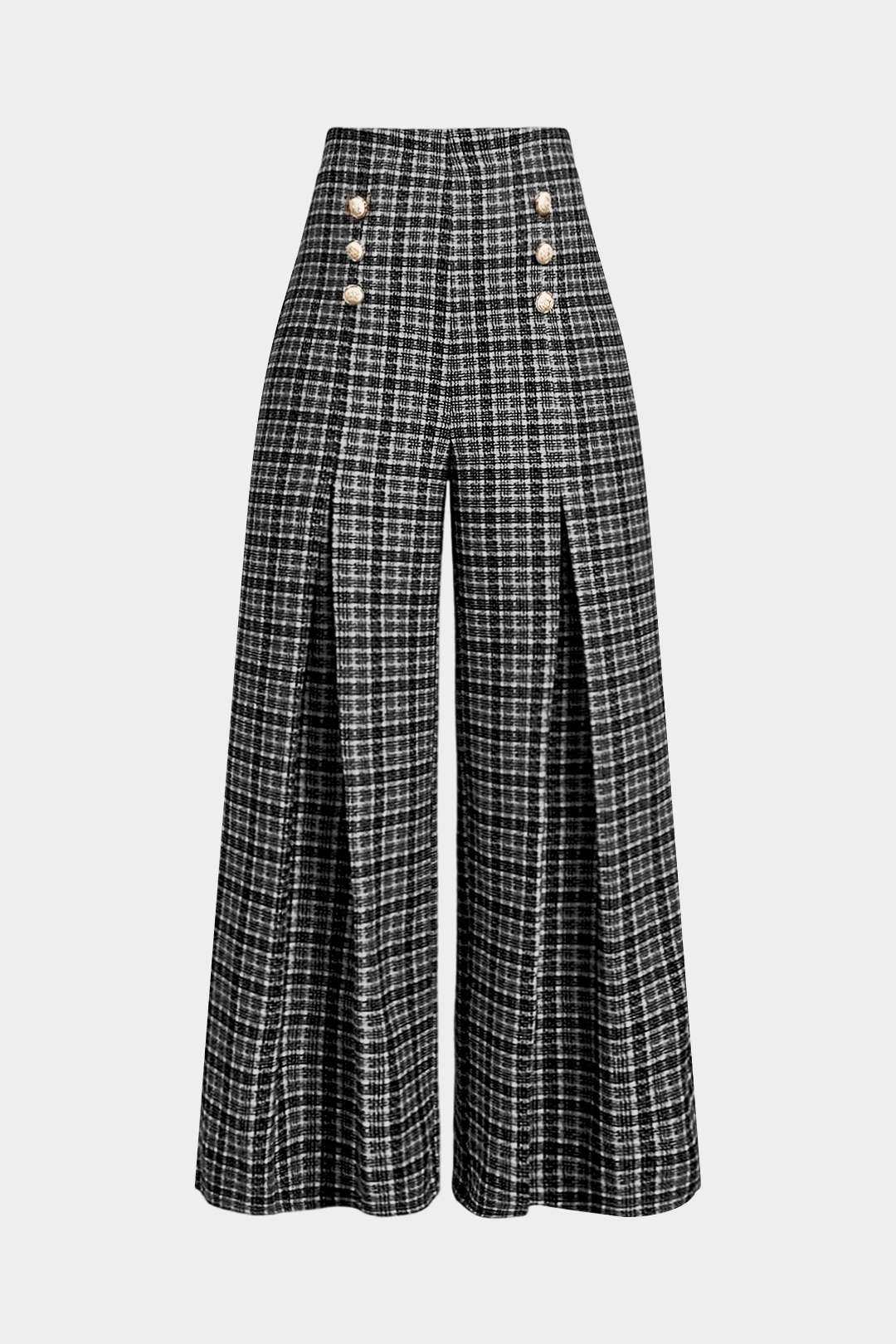 Plaid Print Double Breasted High Waist Pants