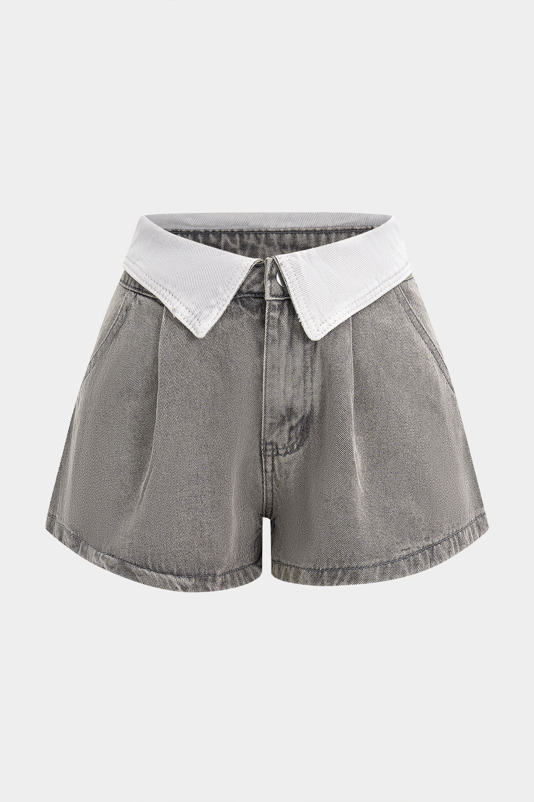 Denim-kontrastiset korkeavyötäröiset leveälahkeiset shortsit
