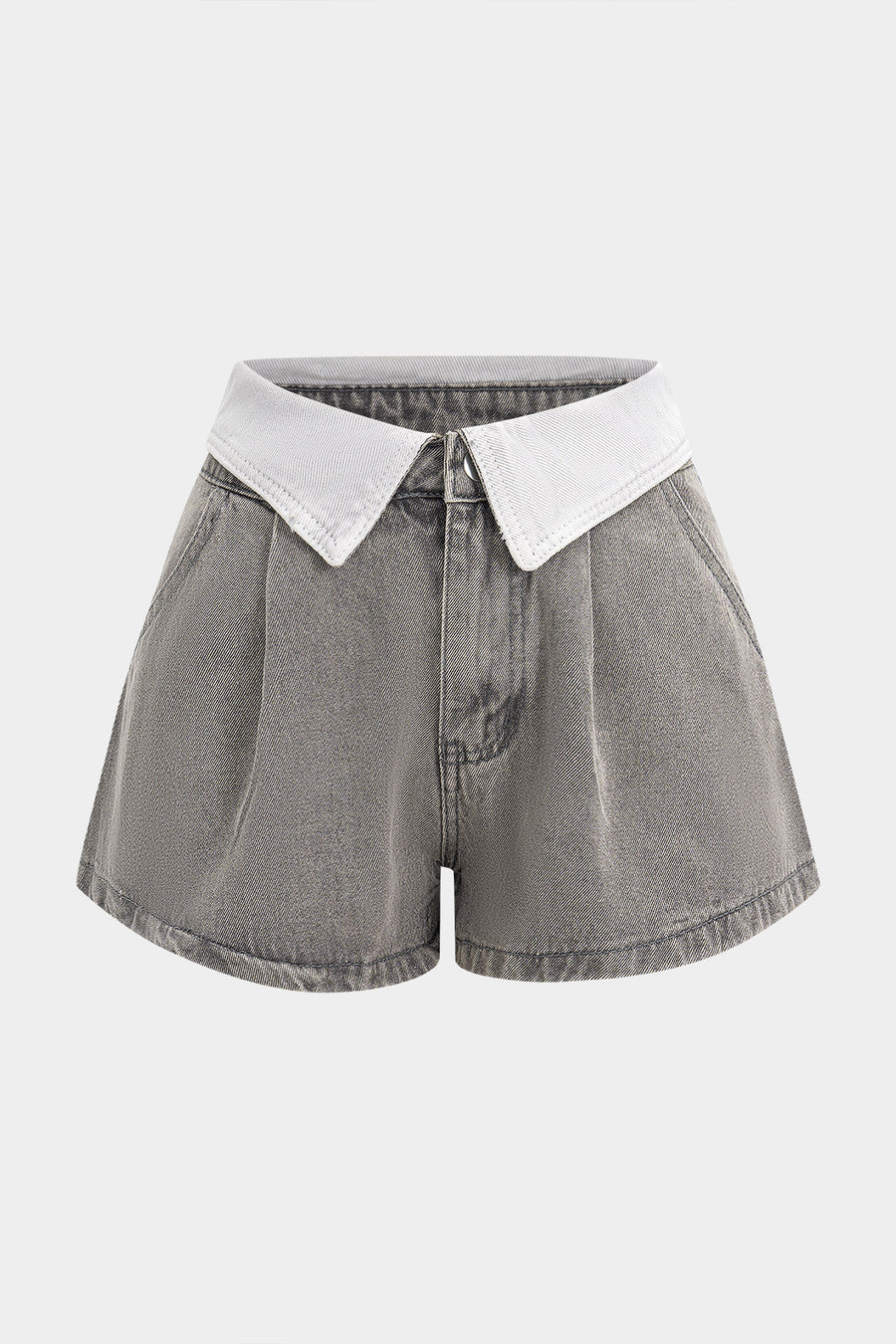 Denim-kontrastiset korkeavyötäröiset leveälahkeiset shortsit