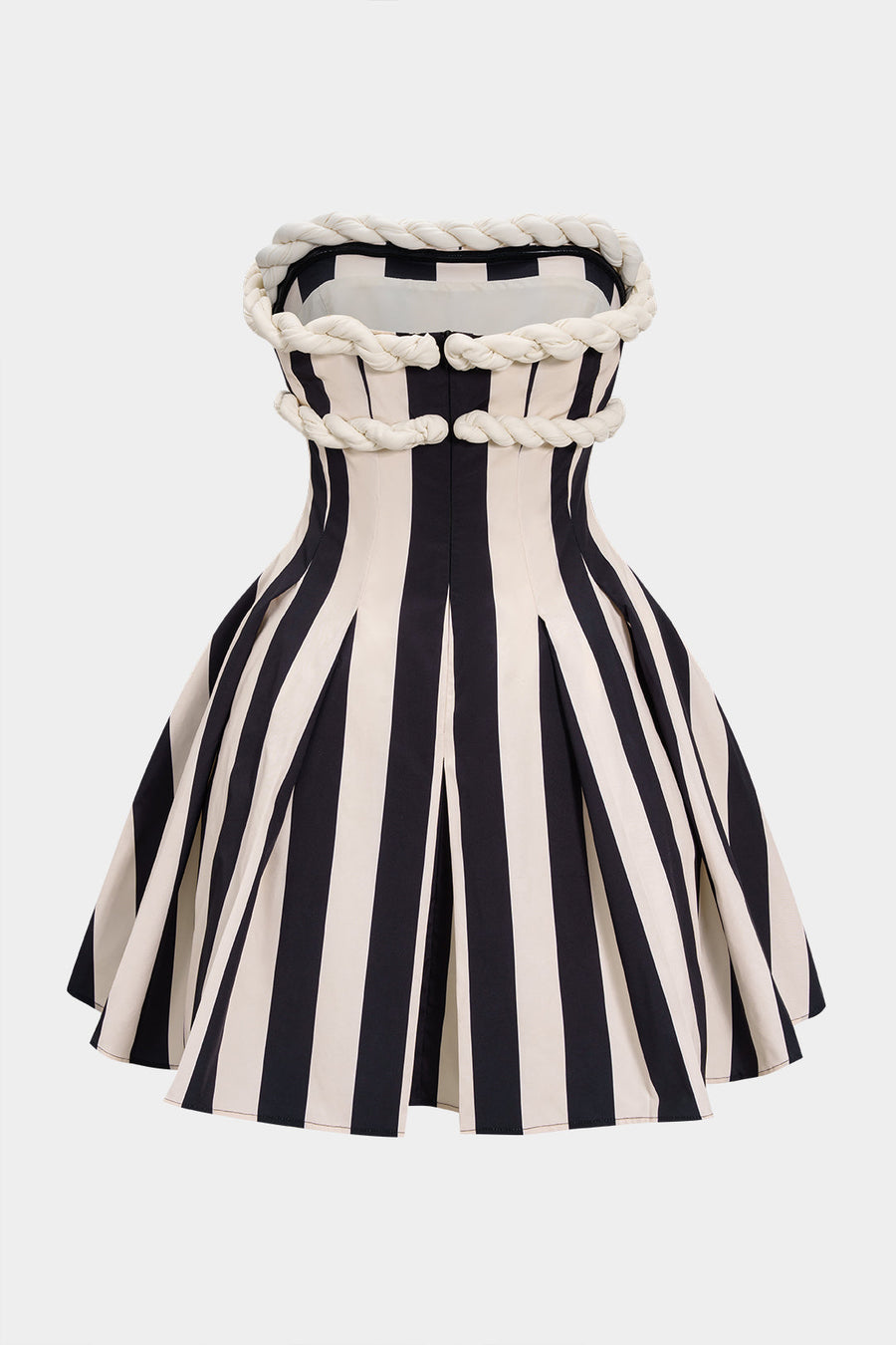 Stripes Print Twist Knot Strapless Sleeveless Mini Dress