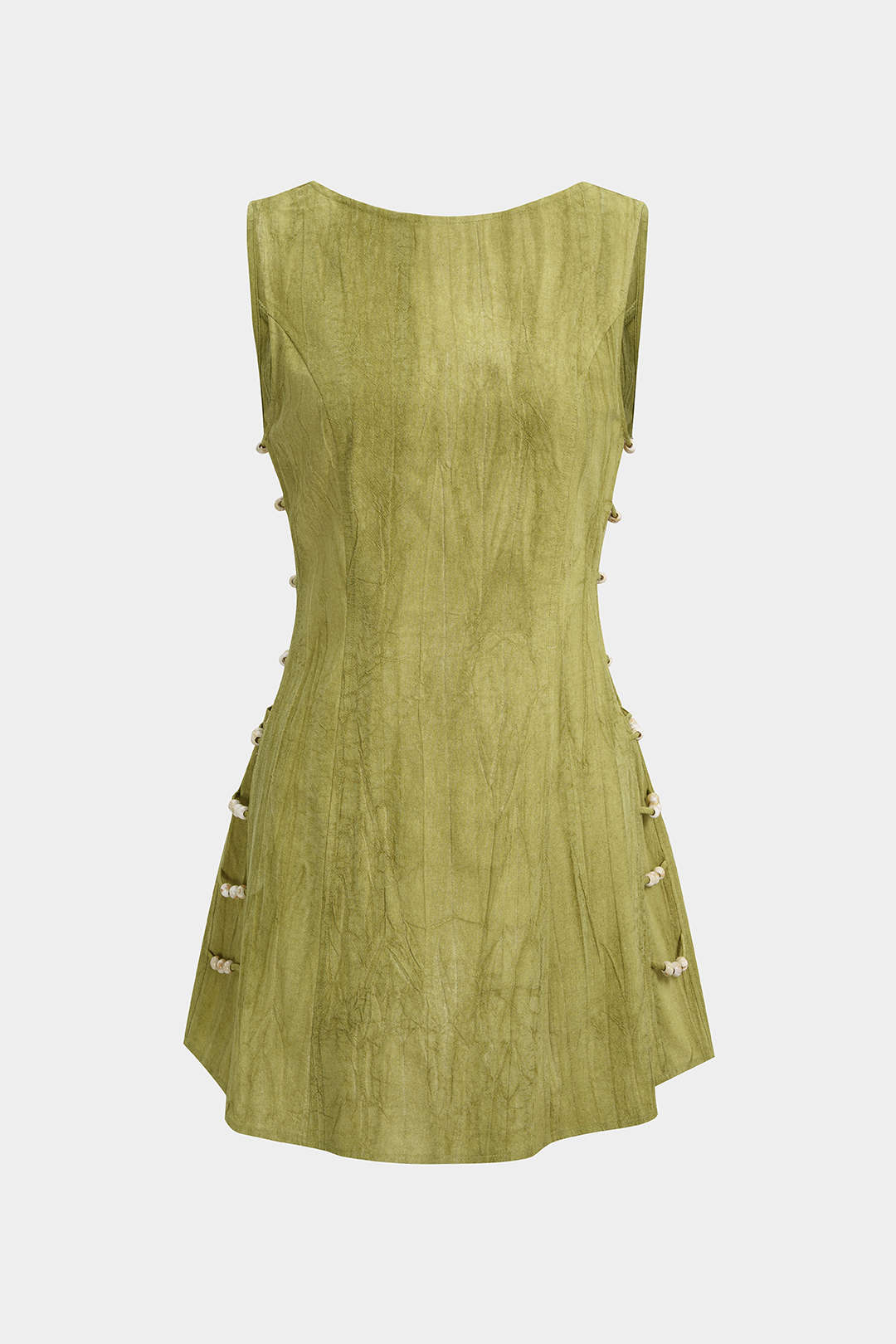 Linen Beaded Backless Cut Out Sleeveless Mini Dress