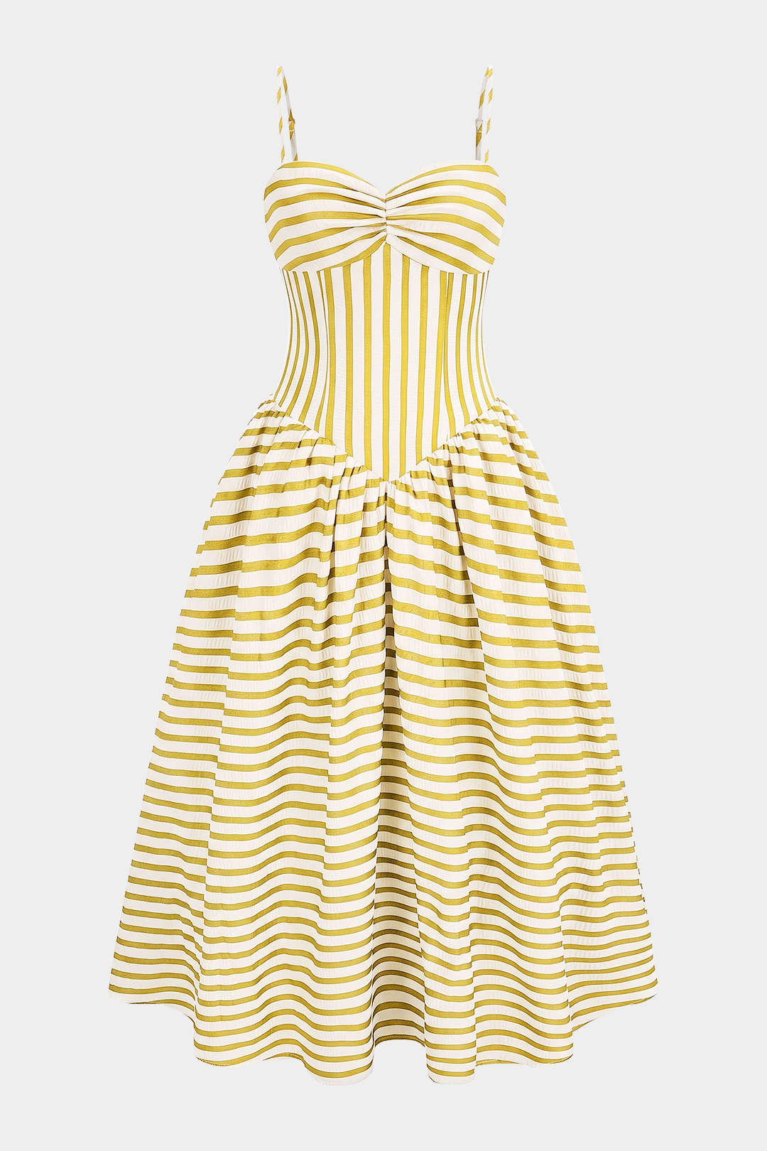 Stripes Print Ruched Zipper Slip Sleeveless Maxi Dress