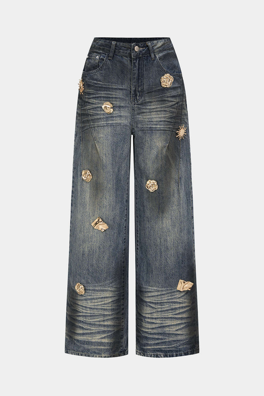 Denim Metallic Decor High Waist Jeans