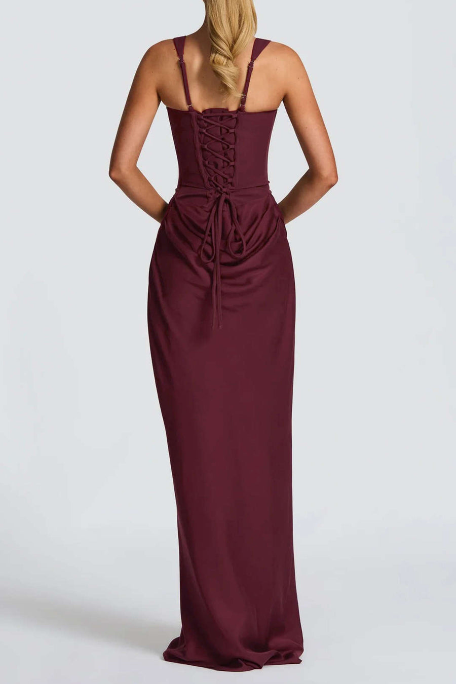 Tie Back Ruched Sleeveless Maxi Dress