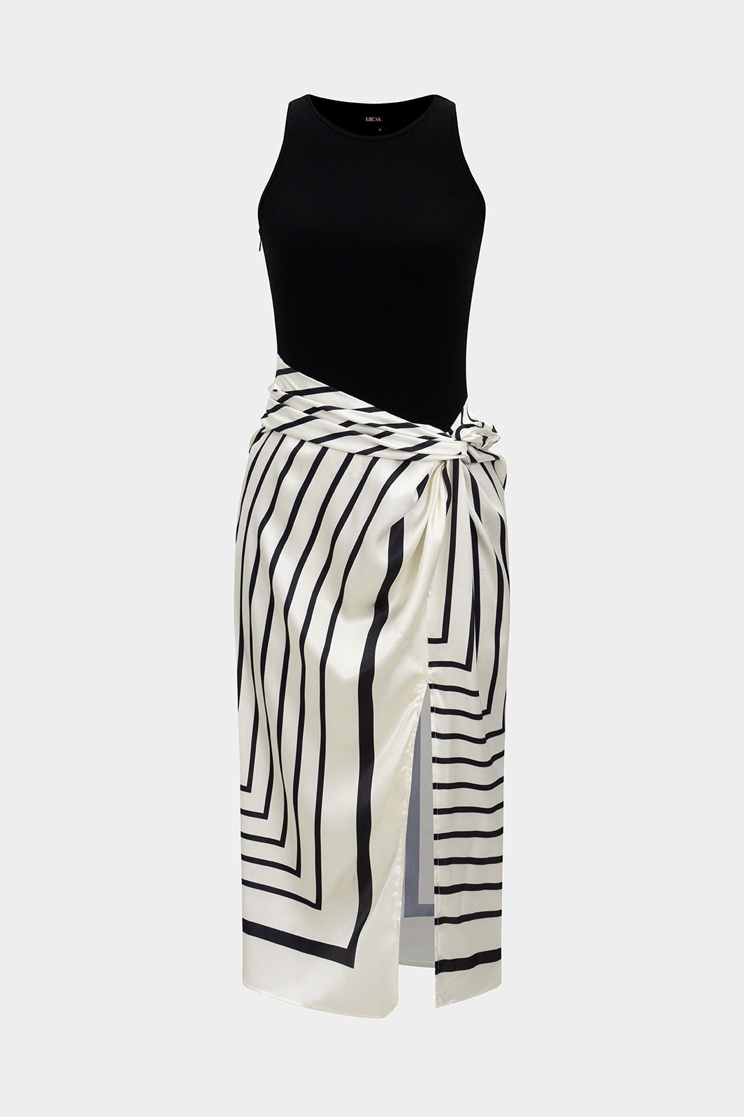 Stripes Print Patchwork Sleeveless Midi Dress