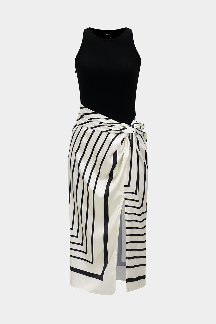 Stripes Print Patchwork Sleeveless Midi Dress