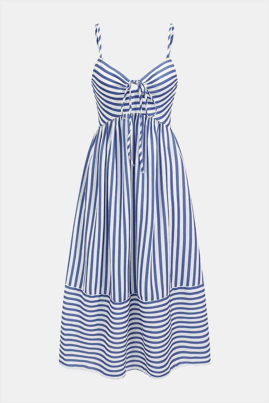 Stripes Print V-Neck Tie-Up Slip Sleeveless Maxi Dress