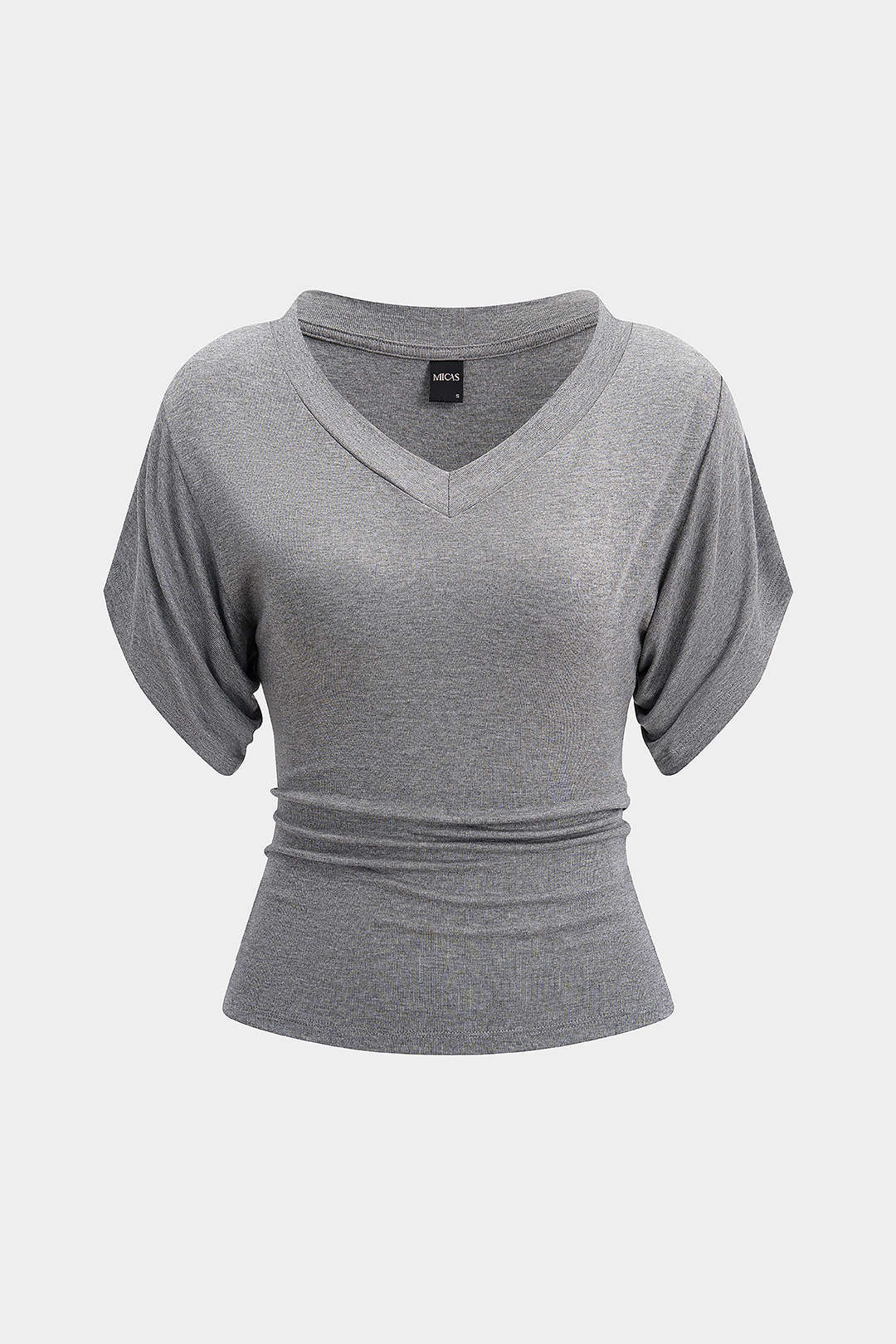 V-Neck Waist-Cinching Ruched T-Shirt