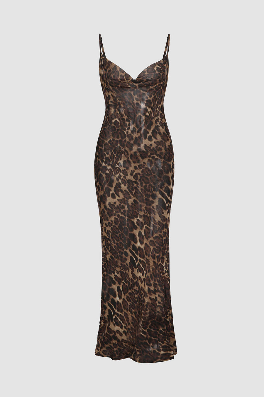 Leopard Print Sheer Draped Maxi Dress
