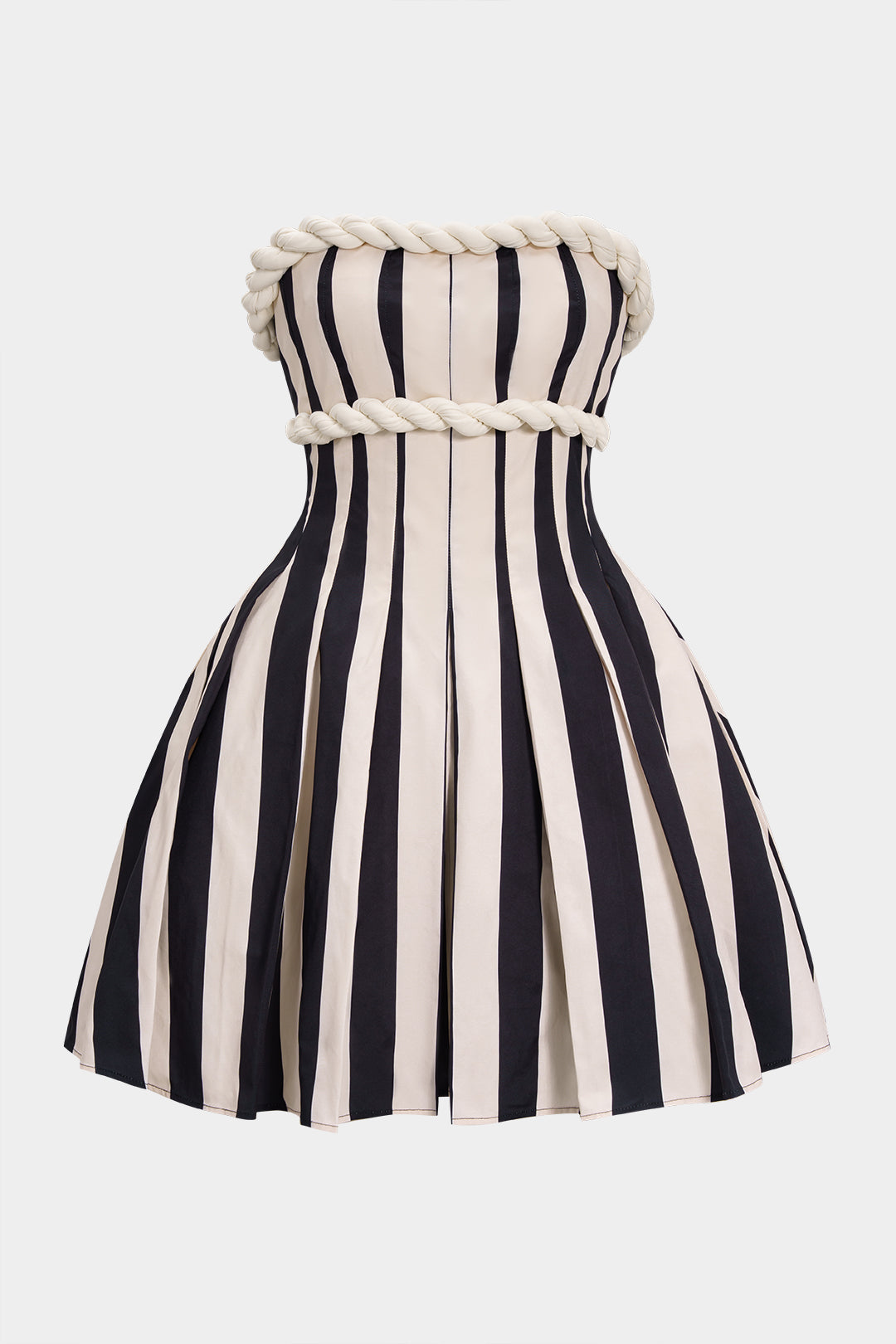 Stripes Print Twist Knot Strapless Sleeveless Mini Dress