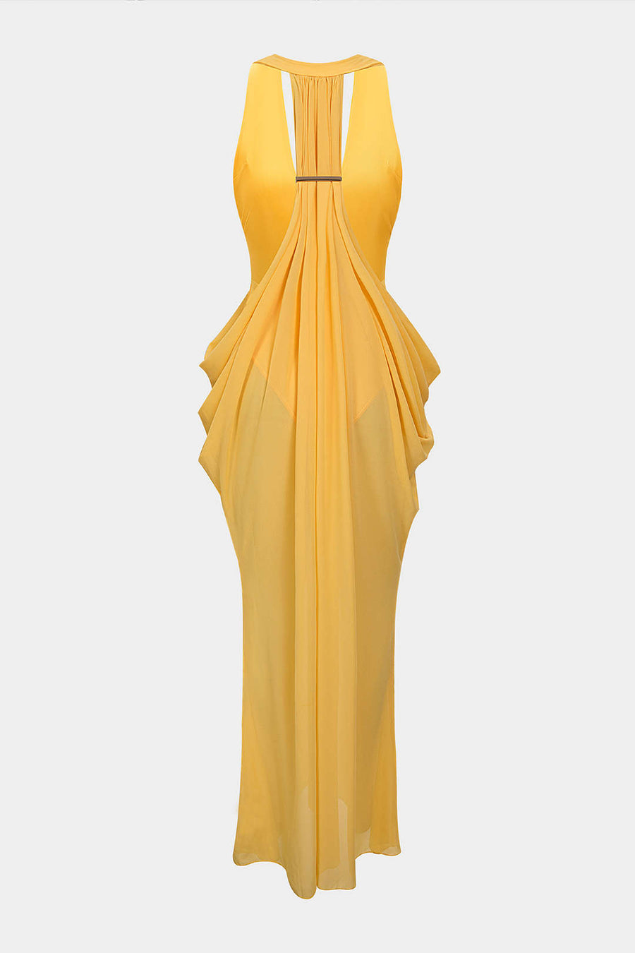Mesh Patchwork Halter Neck Sleeveless Maxi Dress