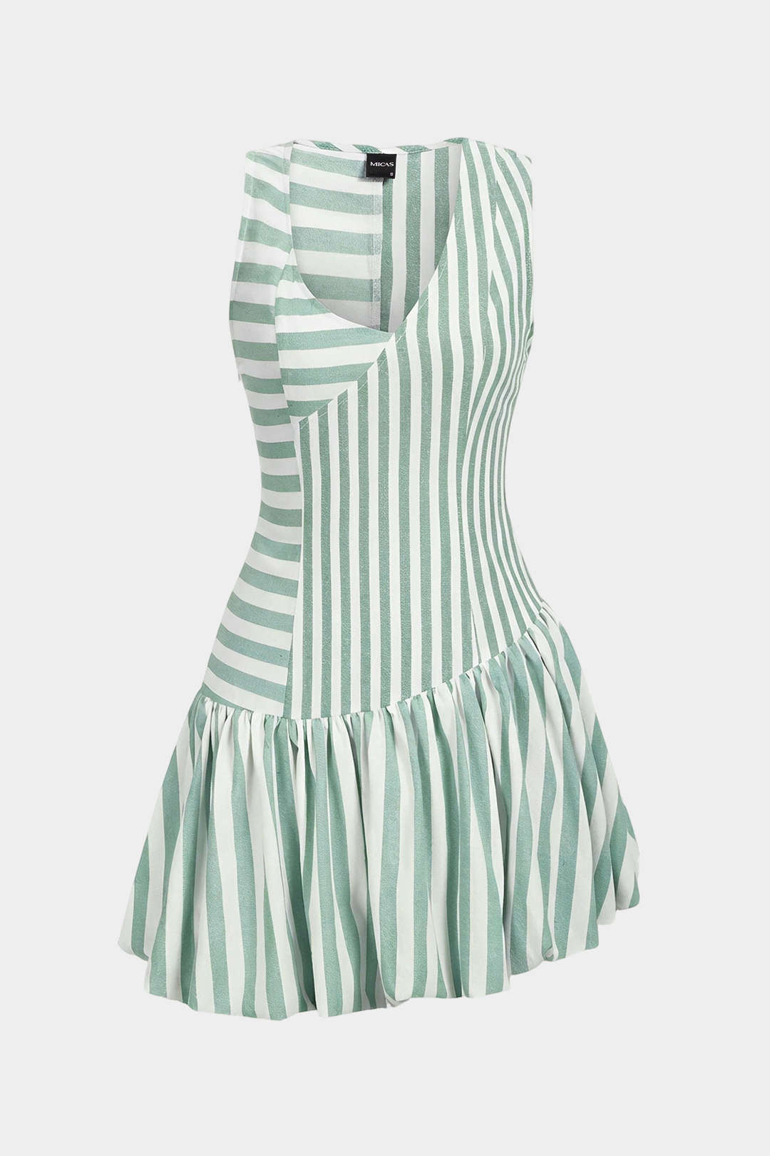 Stripes Print Asymmetrical Ruched Sleeveless Mini Dress