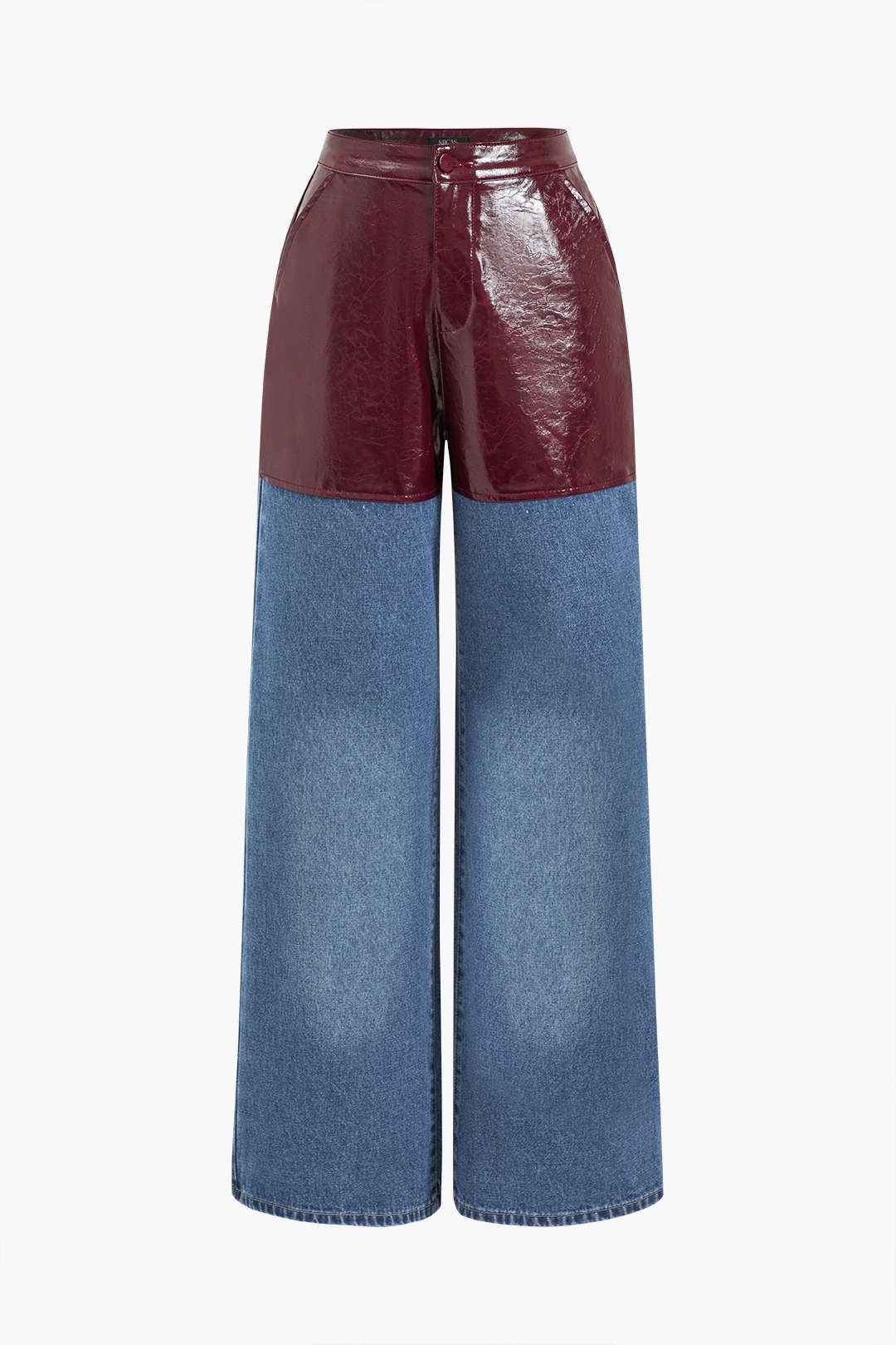Faux Leather Patchwork Straight Leg Jeans