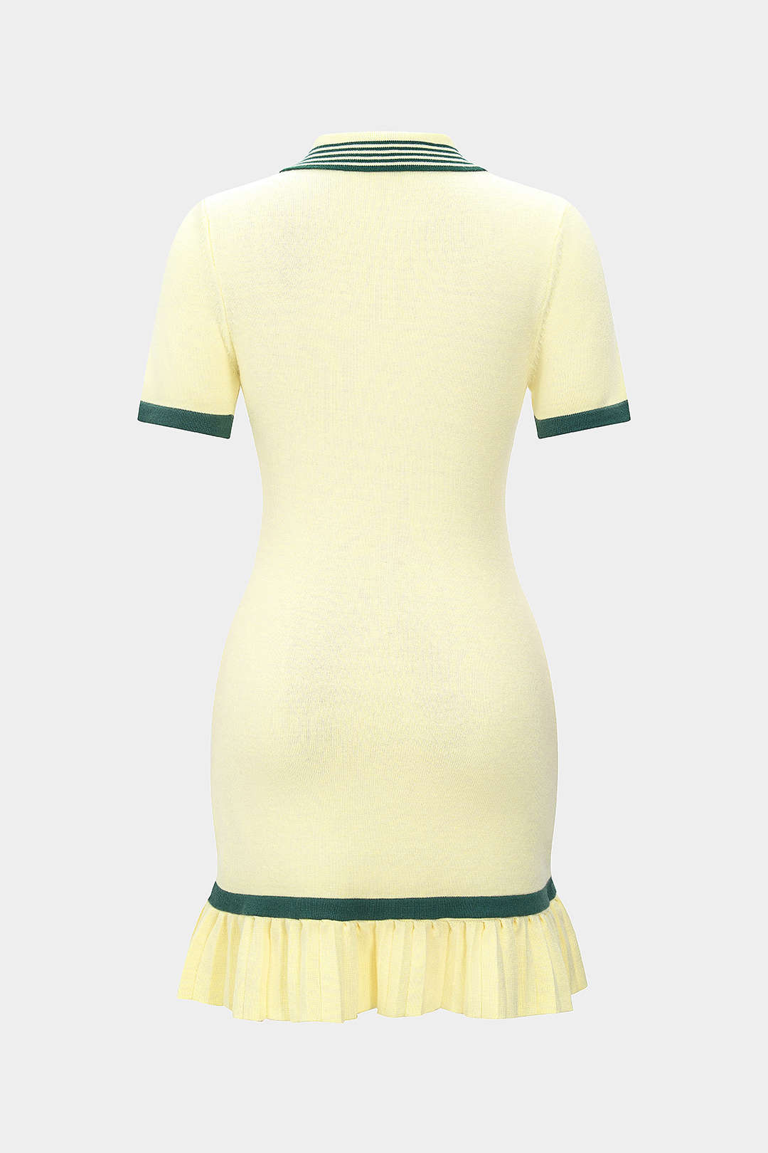 Knit Contrast Lapel Short Sleeve Mini Dress