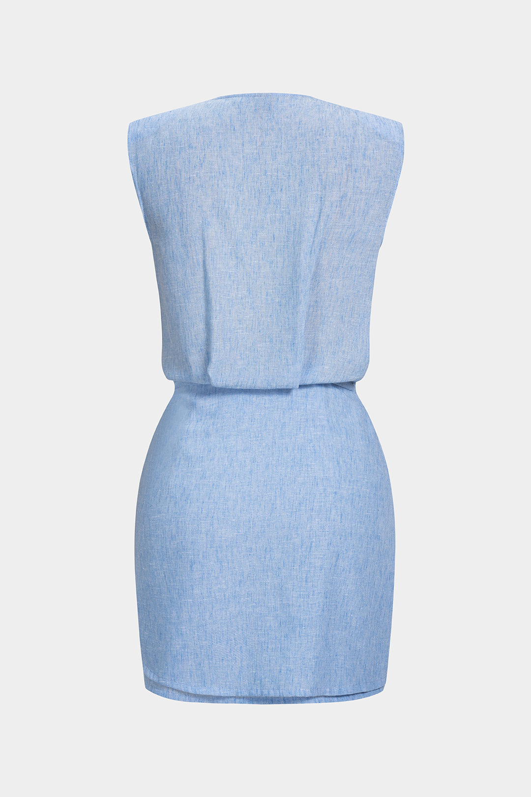 V-Neck Ruched Asymmetrical Sleeveless Mini Dress