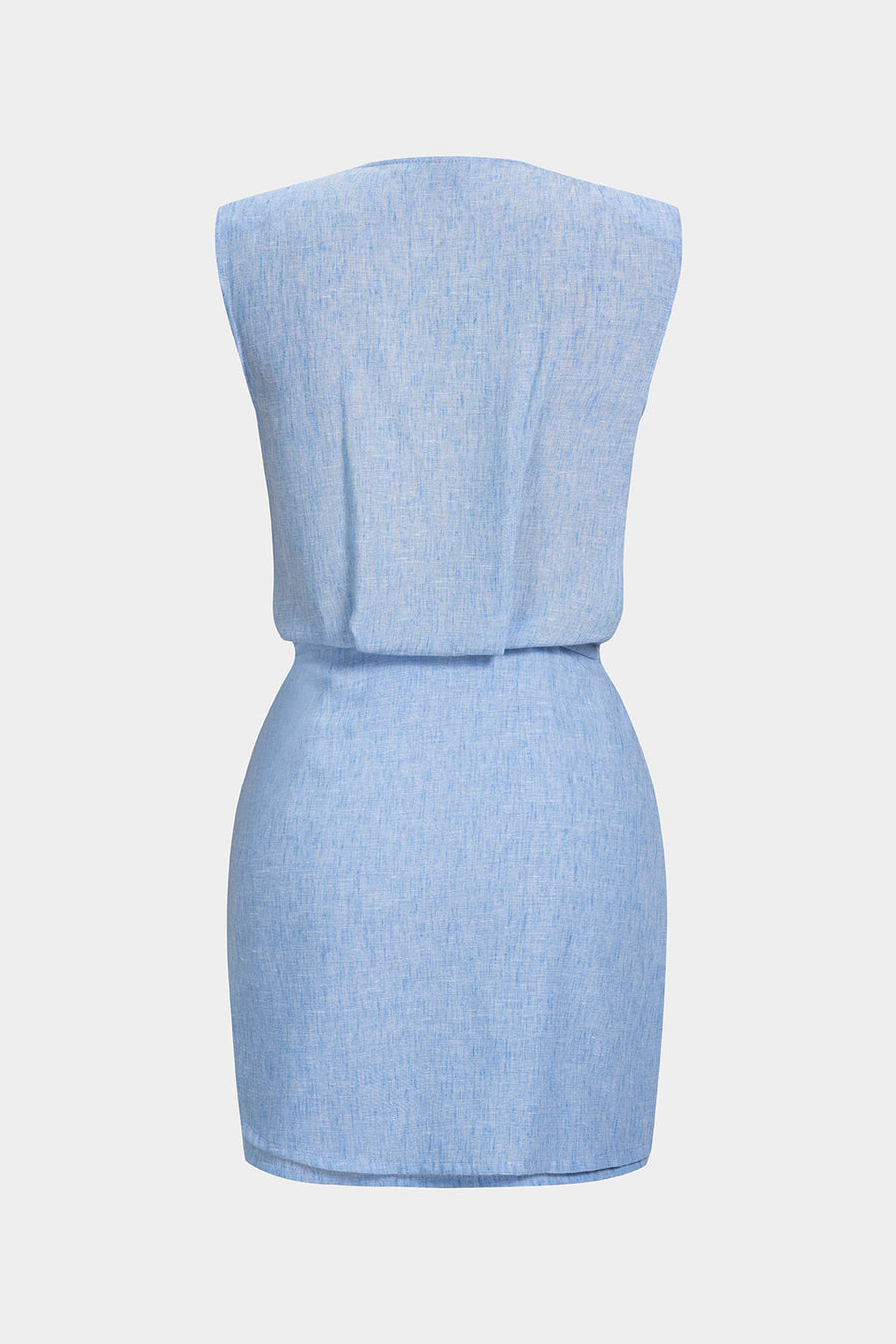 V-Neck Ruched Asymmetrical Sleeveless Mini Dress
