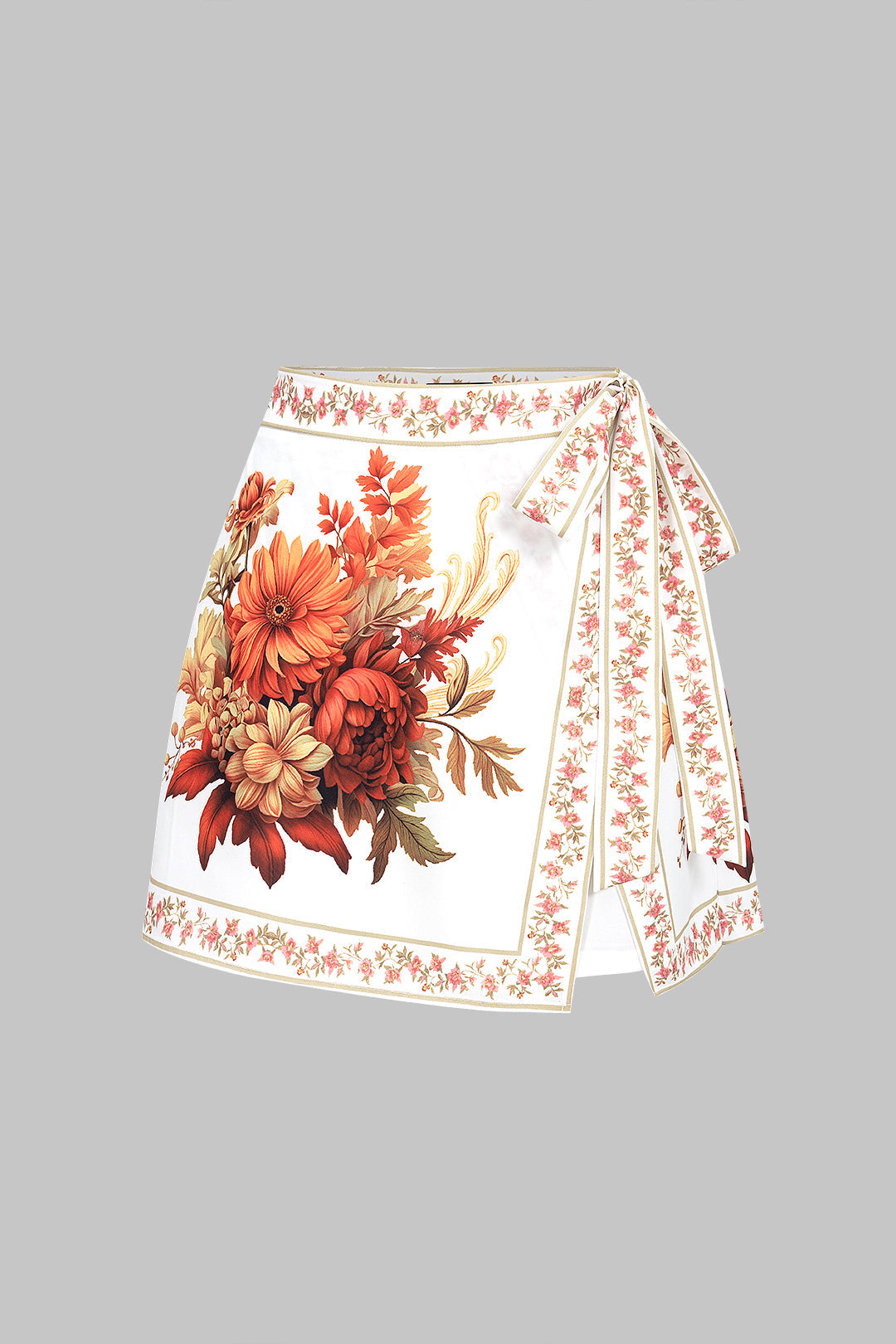 Floral Print Tie Front Asymmetrical Shorts