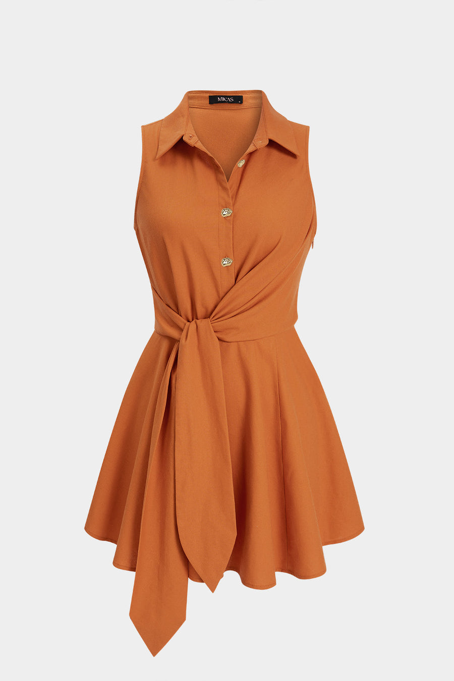 Linen Lapel Button Asymmetrical Ruched Mini Dress