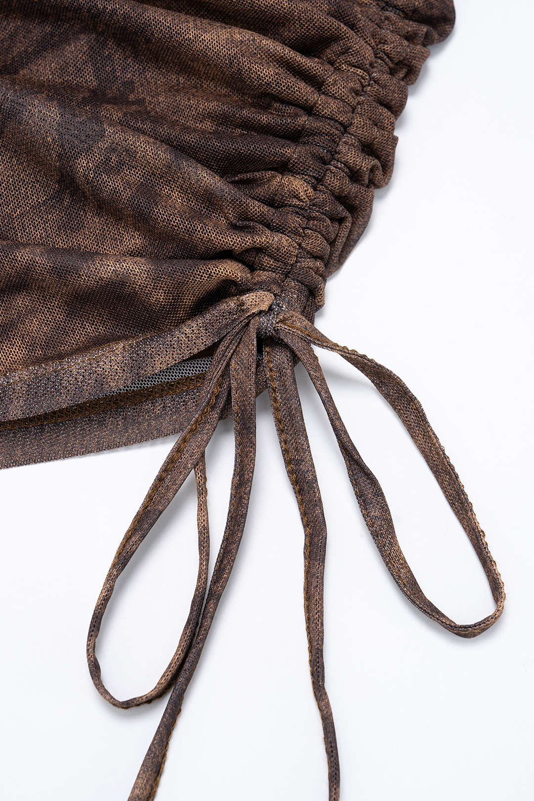 Mesh Ruched Drawstring Slip Sleeveless Mini Dress