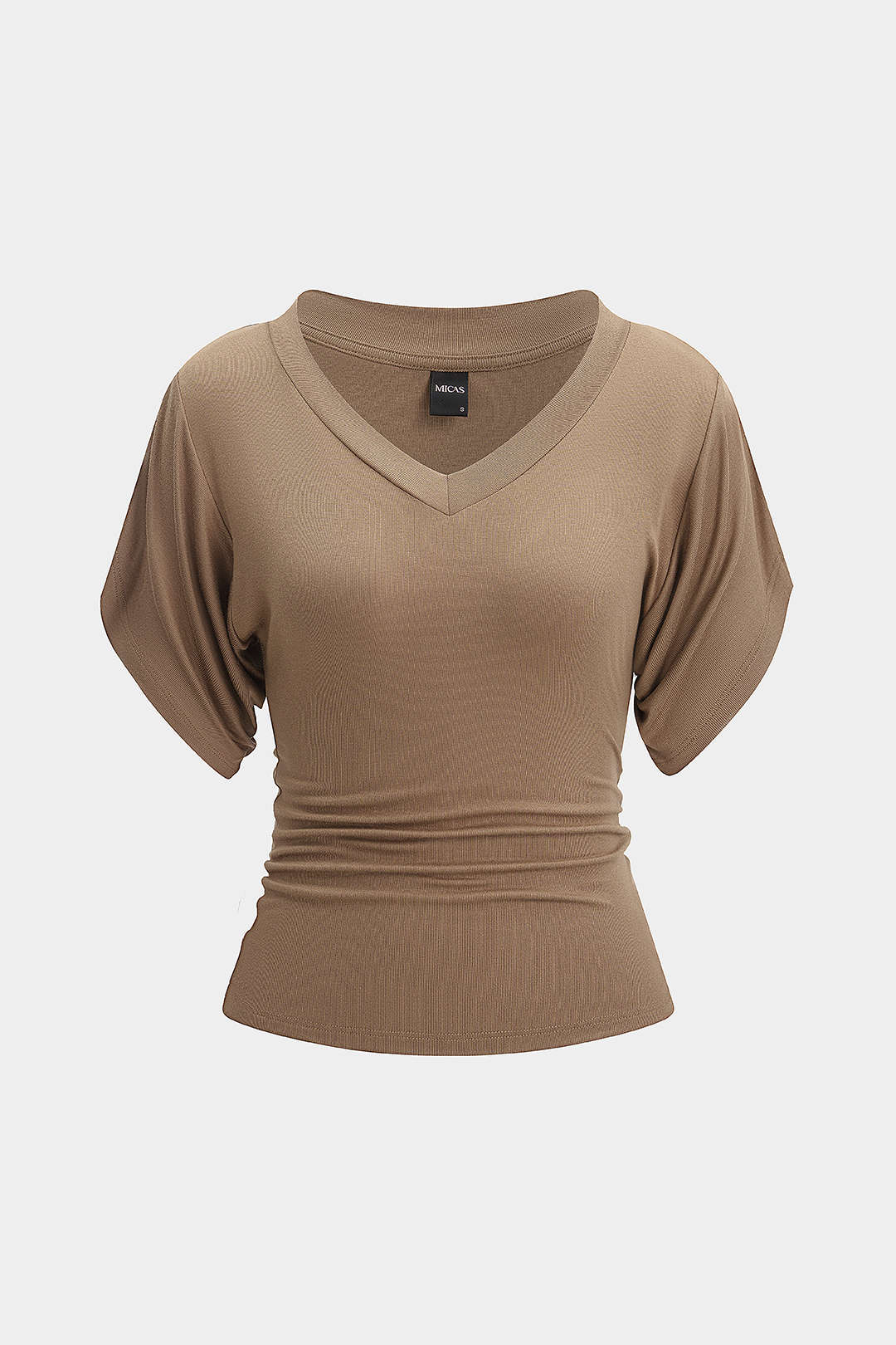 V-Neck Waist-Cinching Ruched T-Shirt